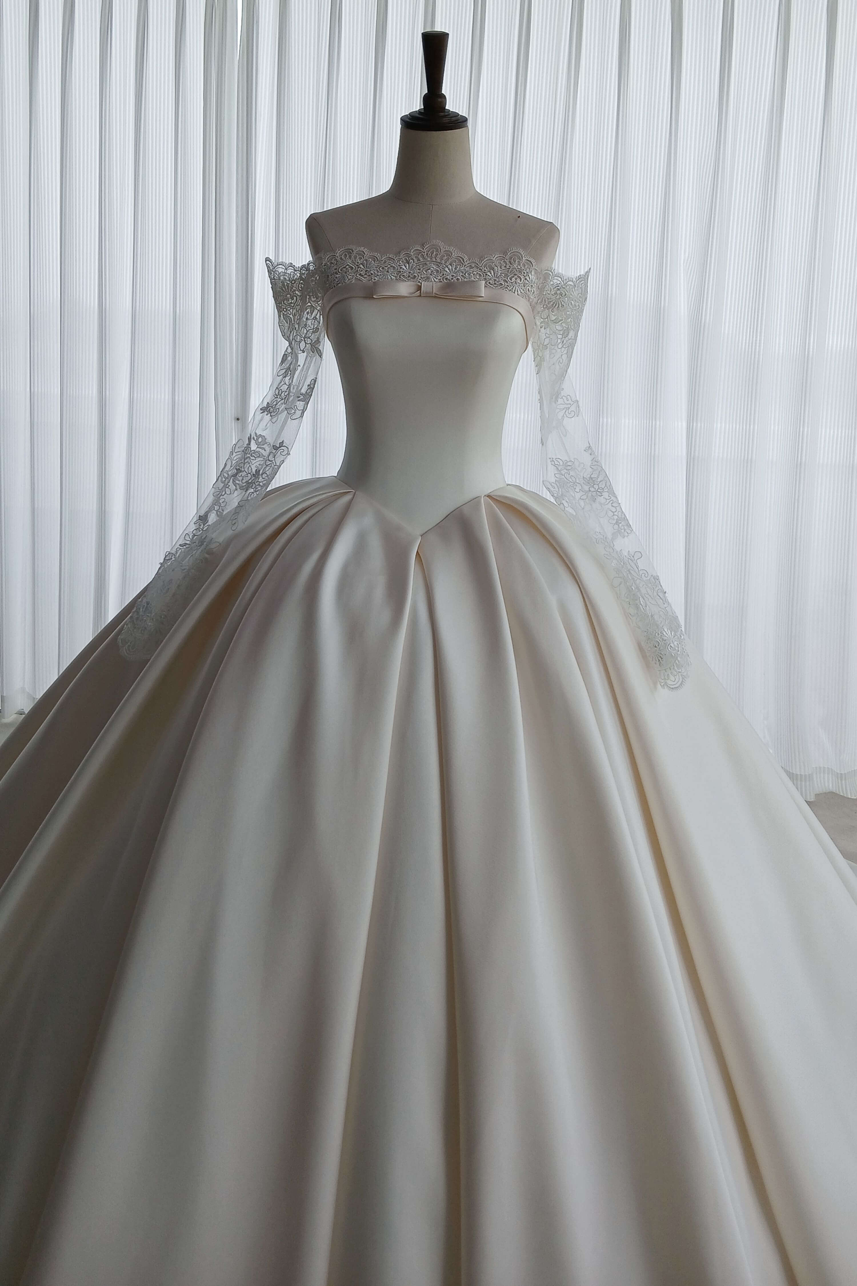 Satin Ball Gown Wedding Dress with Princess Long Train-AND Bride