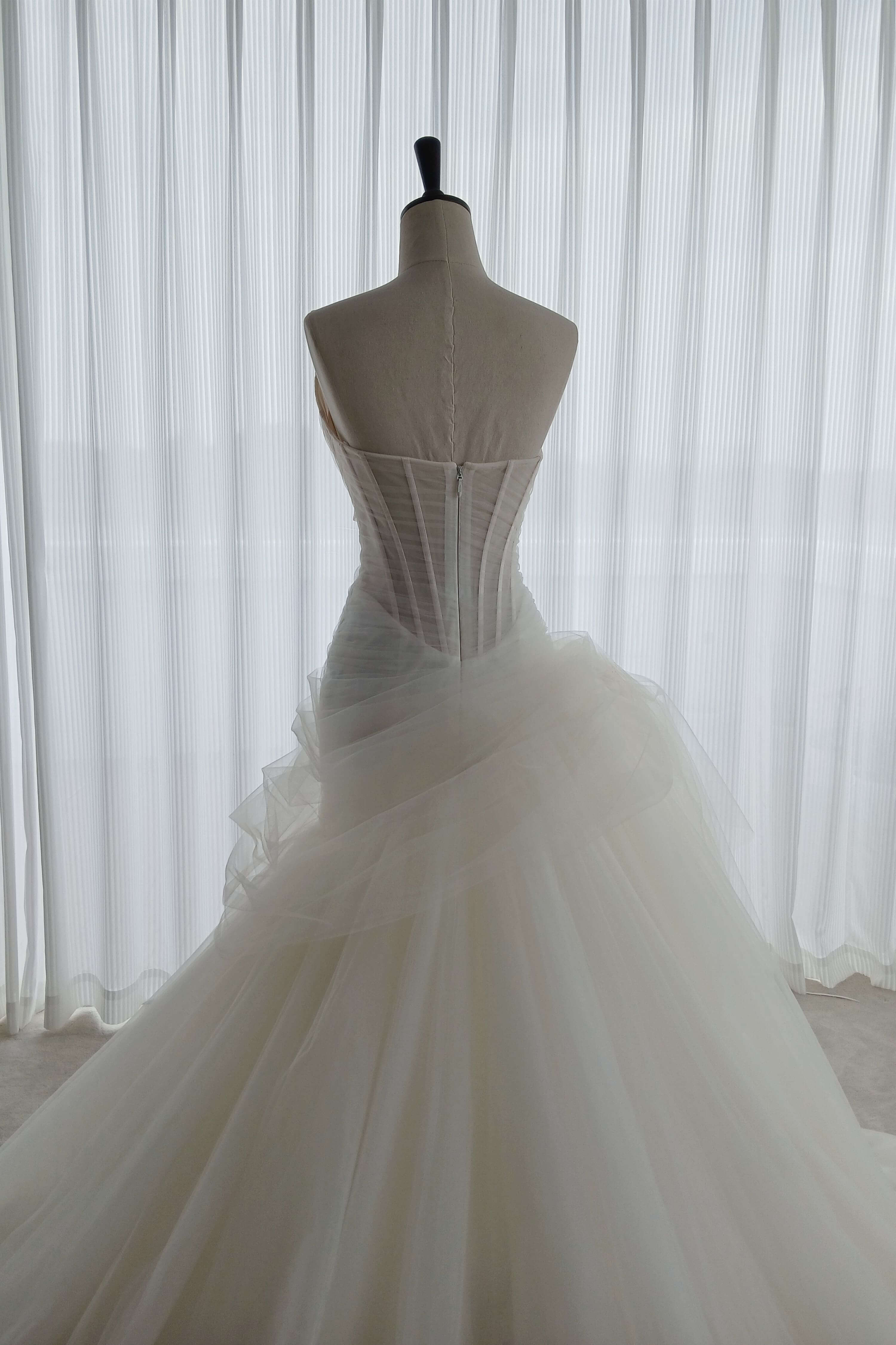 Illusion Corset Mermaid A-Line Wedding Dress with Asymmetric Neckline-AND Bride