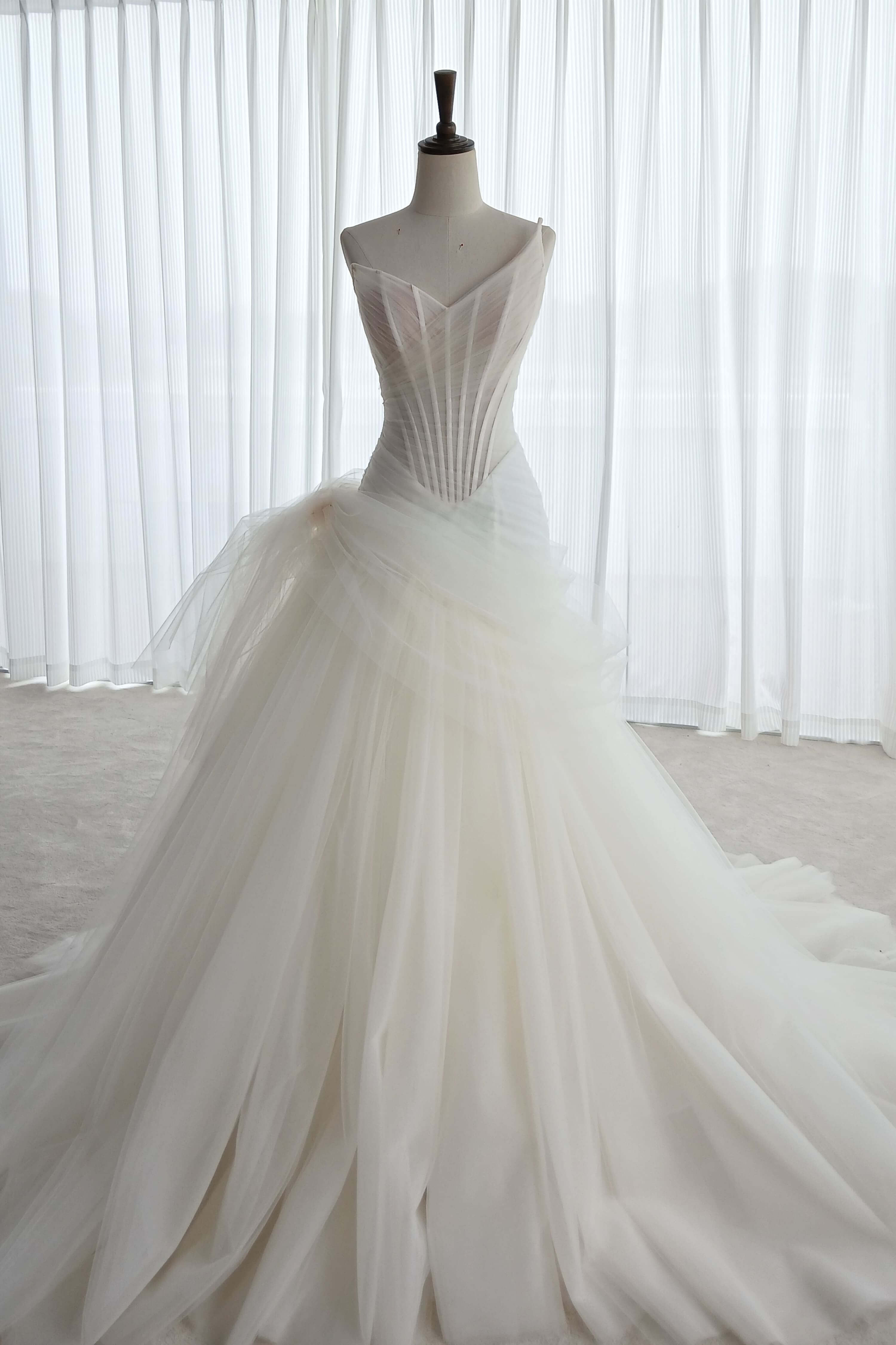 Illusion Corset Mermaid A-Line Wedding Dress with Asymmetric Neckline-AND Bride
