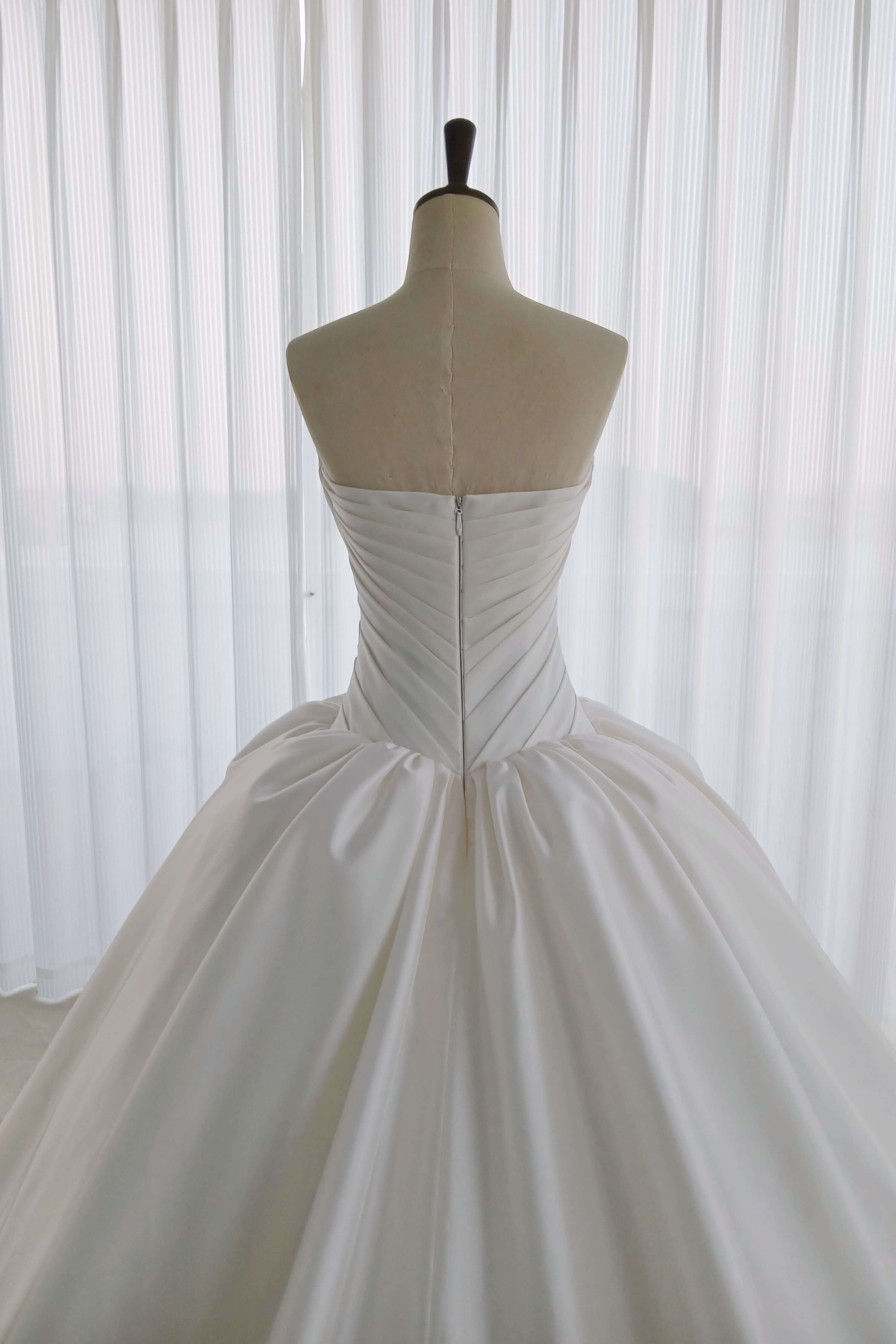 Pleated Satin A-Line Wedding Dress with Full Skirt-AND Bride
