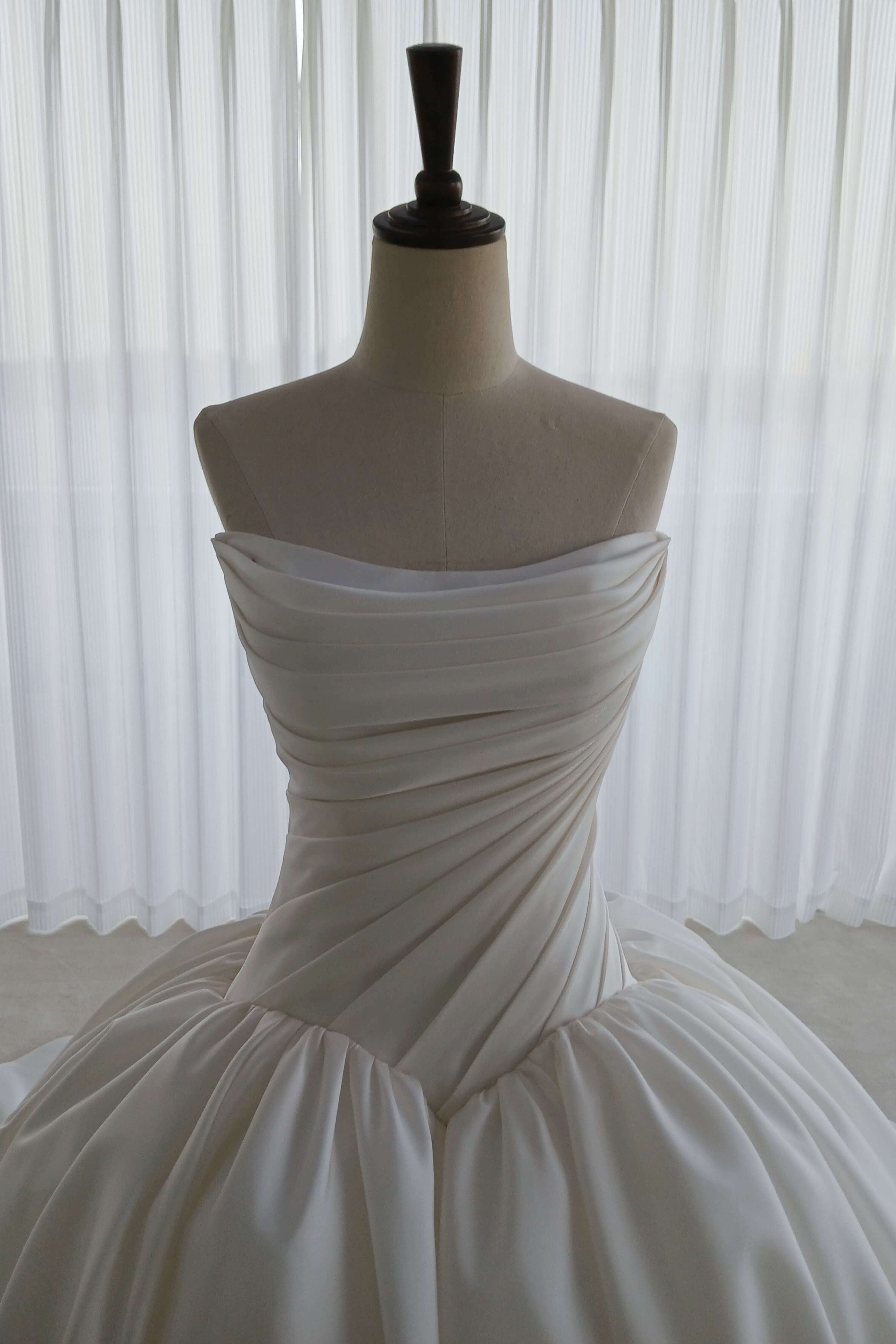 Pleated Satin A-Line Wedding Dress with Full Skirt-AND Bride