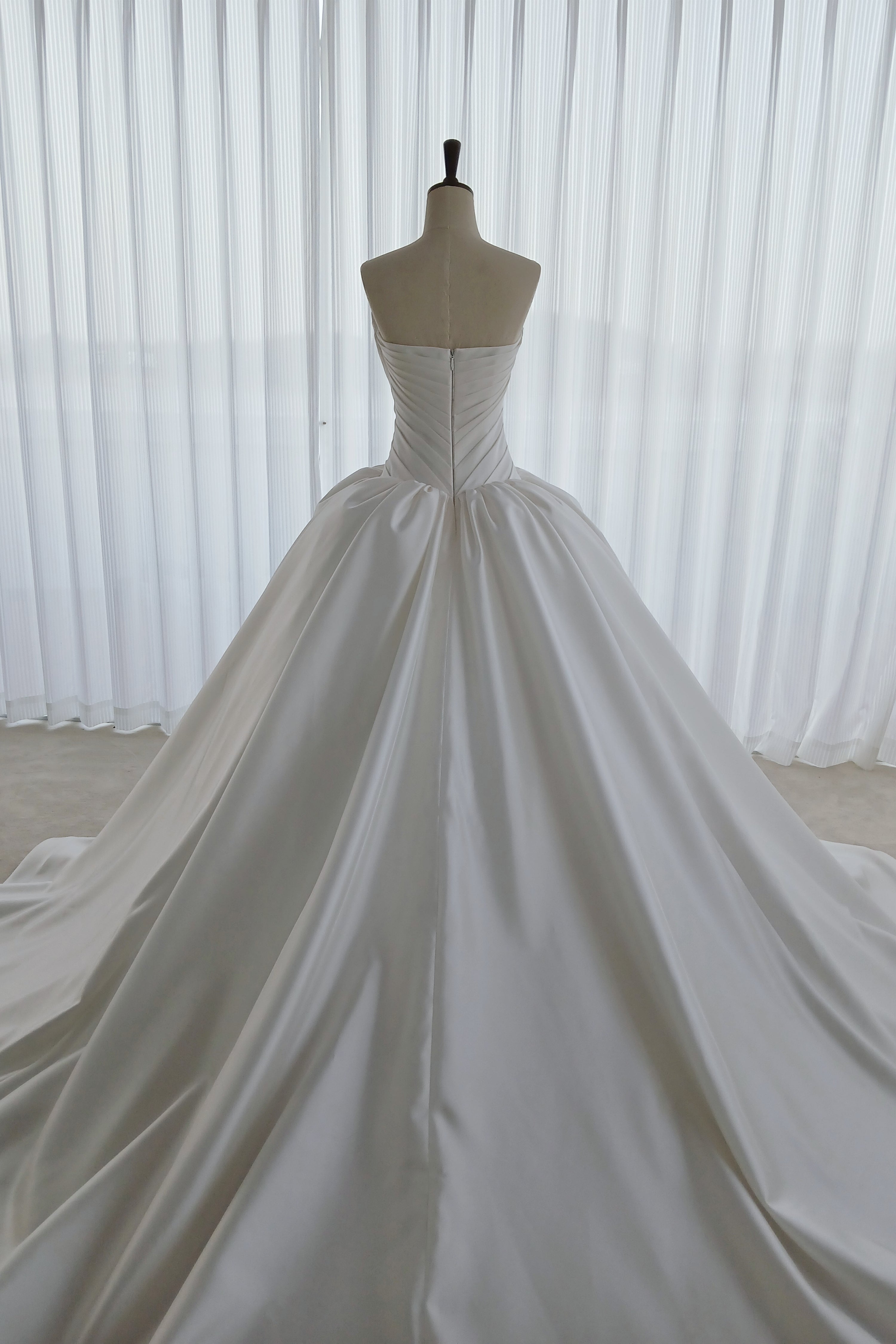 Pleated Satin Wedding Dress with Full Skirt – Understated Elegance LVB2750