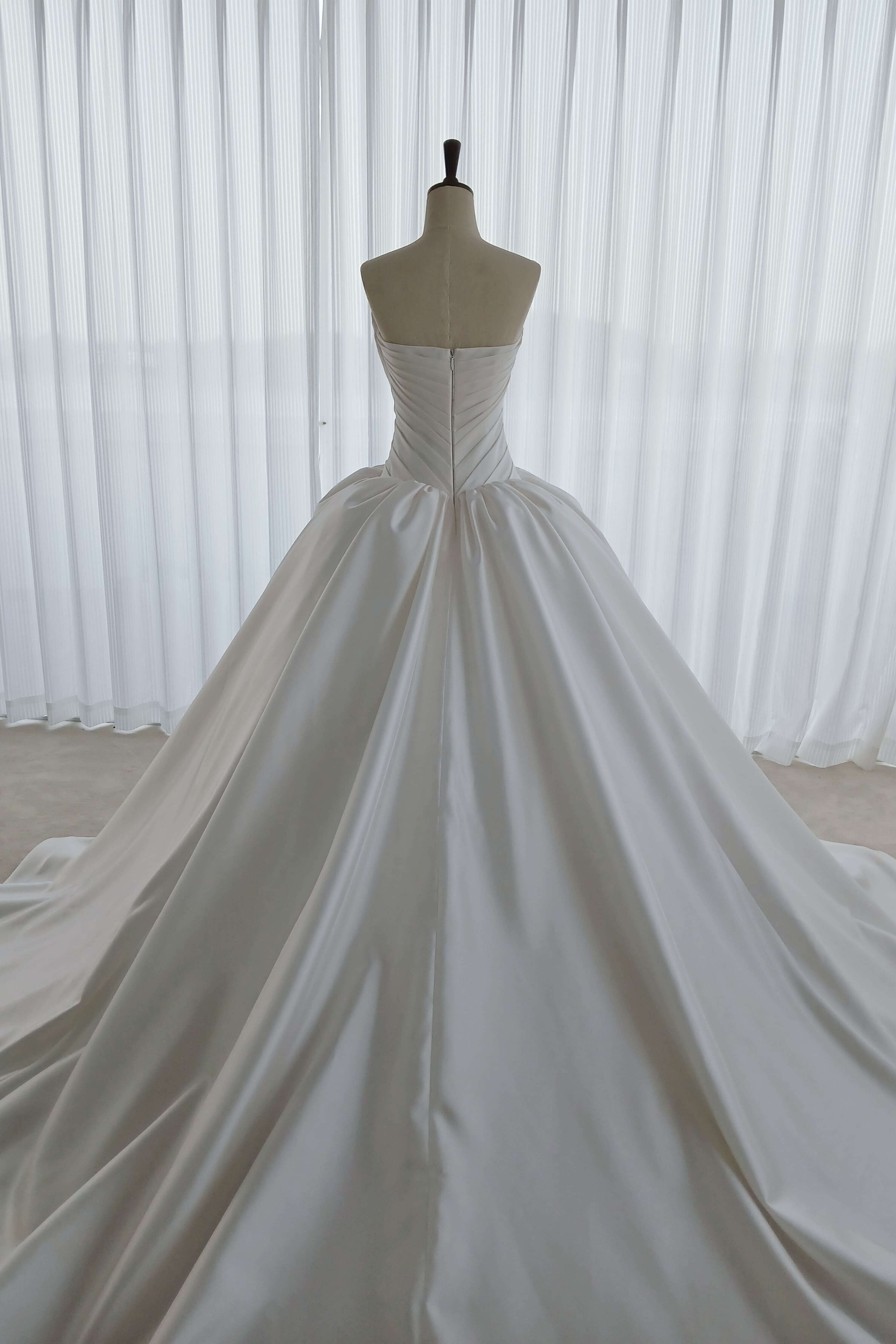 Pleated Satin A-Line Wedding Dress with Full Skirt-AND Bride