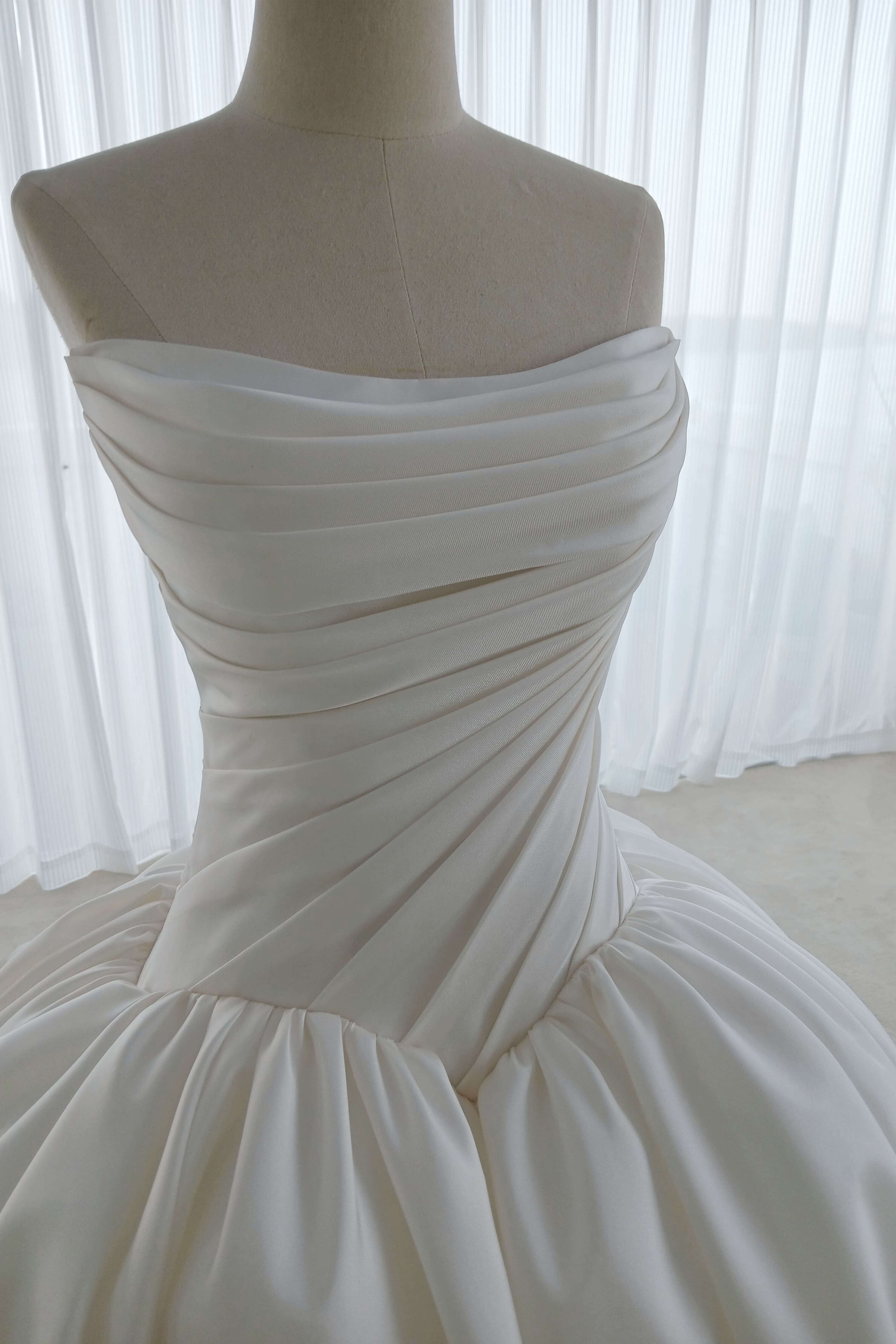 Pleated Satin A-Line Wedding Dress with Full Skirt-AND Bride