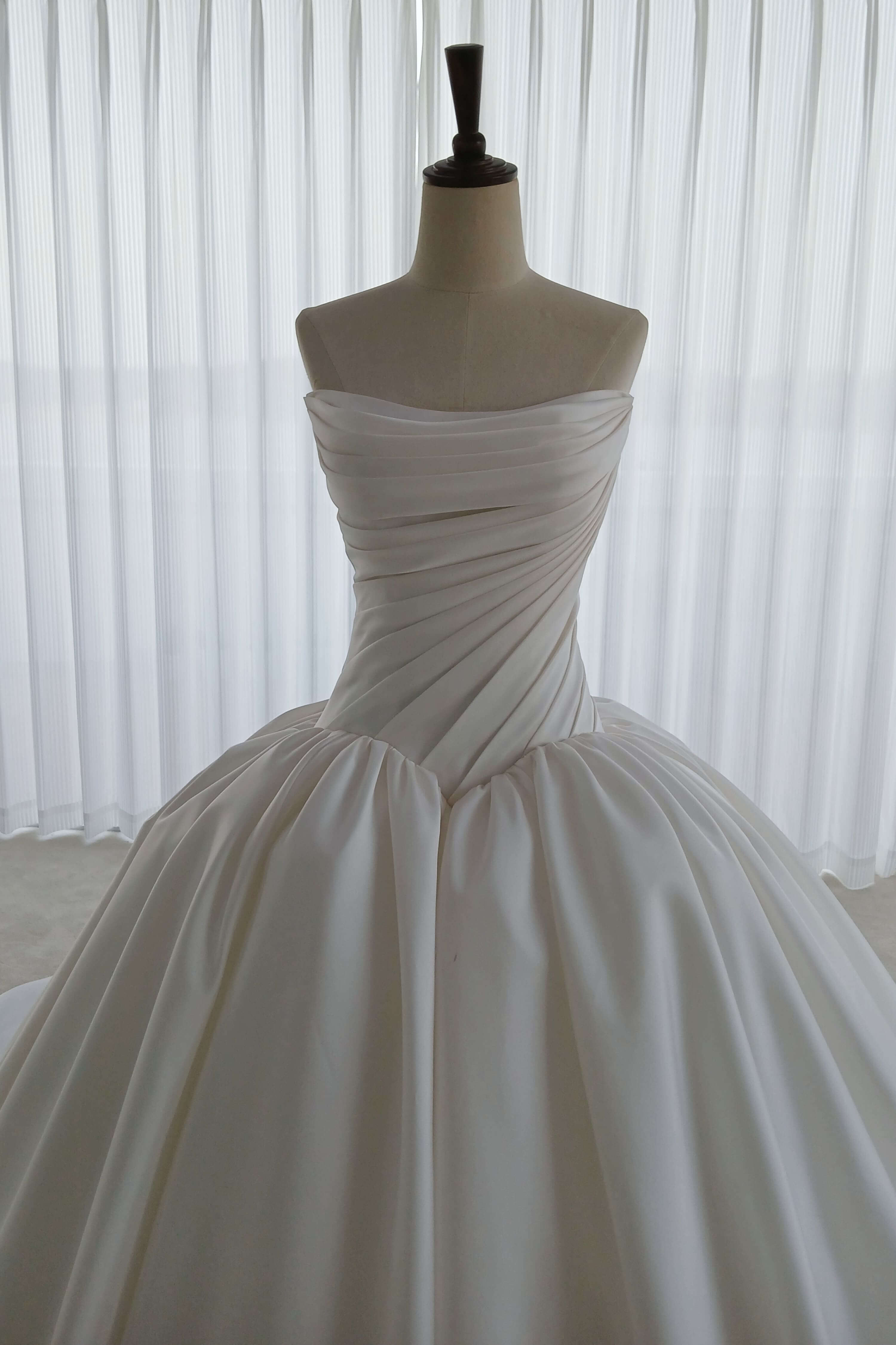 Pleated Satin A-Line Wedding Dress with Full Skirt-AND Bride