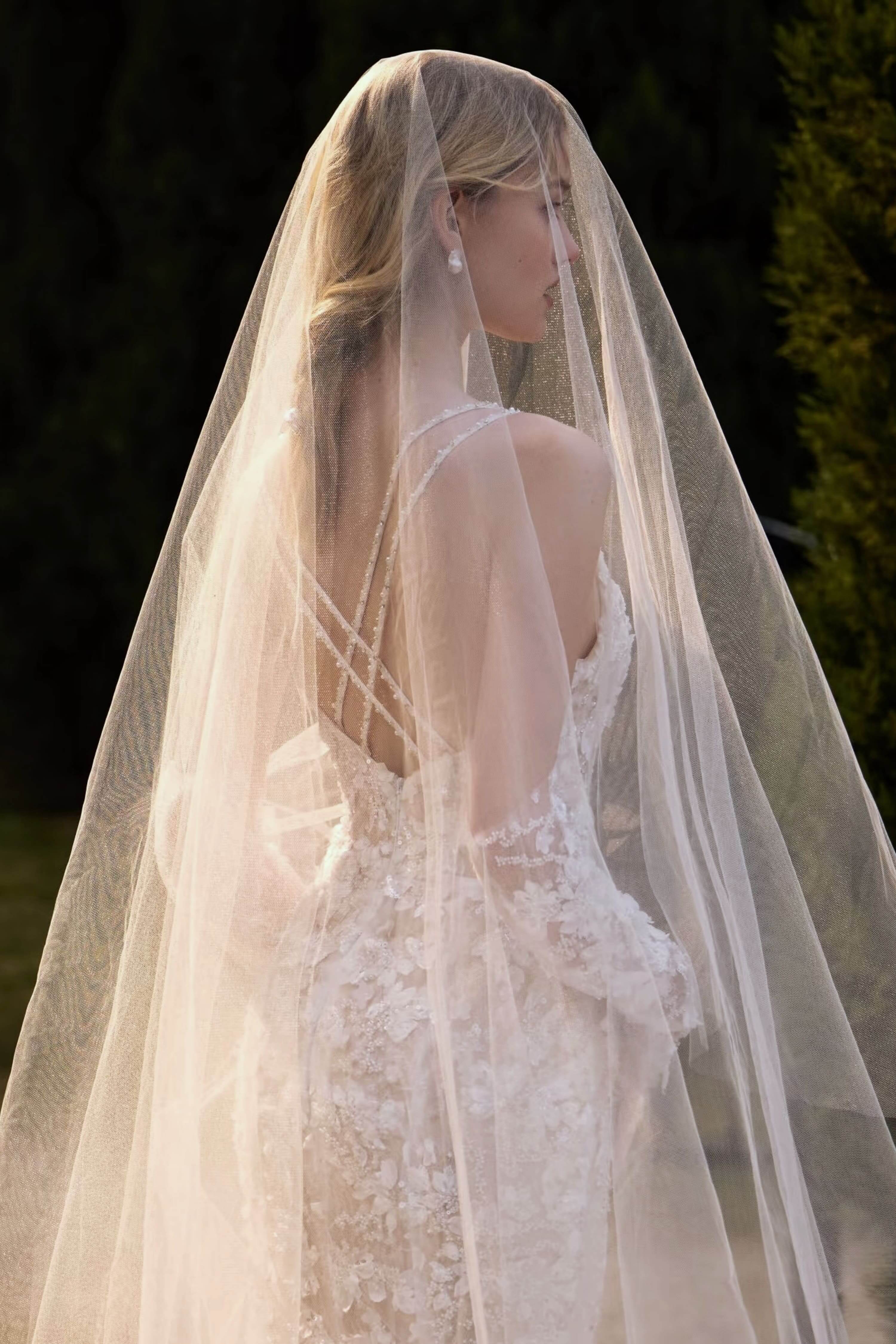 Plunging V-Neck Beaded Mermaid Wedding Dress with Long Train-AND Bride