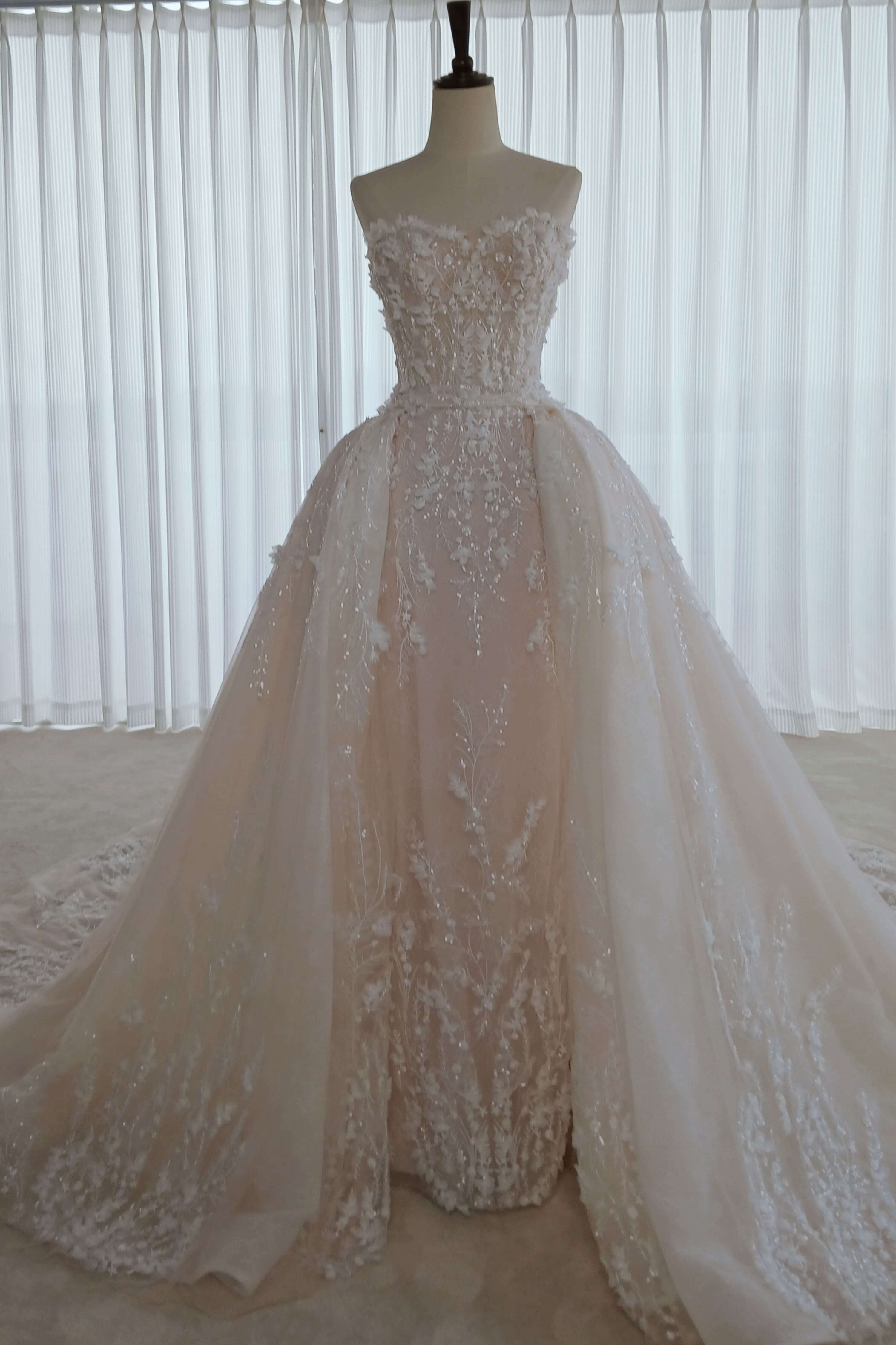 Floral Lace Mermaid Wedding Dress with Detachable Sleeves-AND Bride