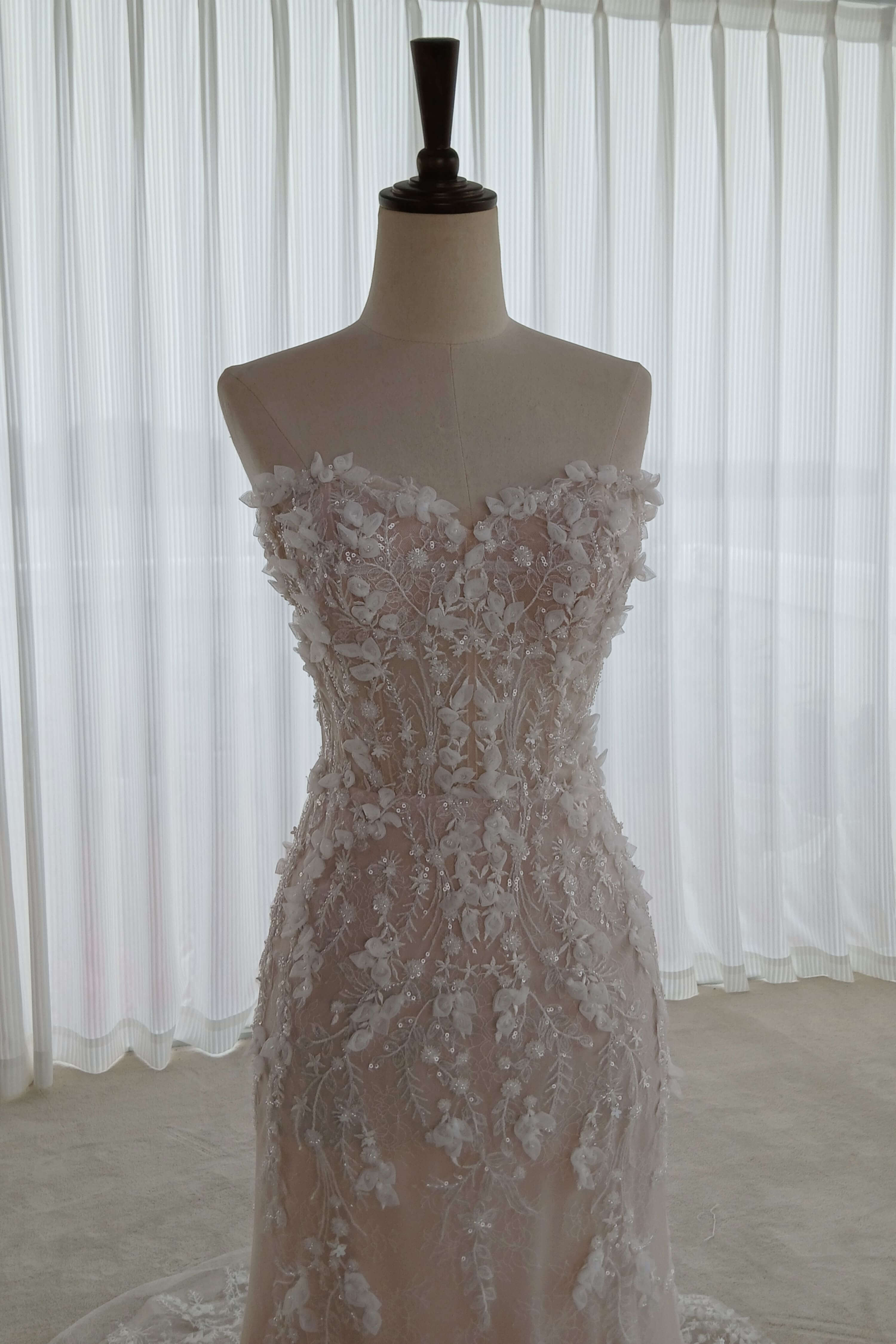 Floral Lace Mermaid Wedding Dress with Detachable Sleeves-AND Bride
