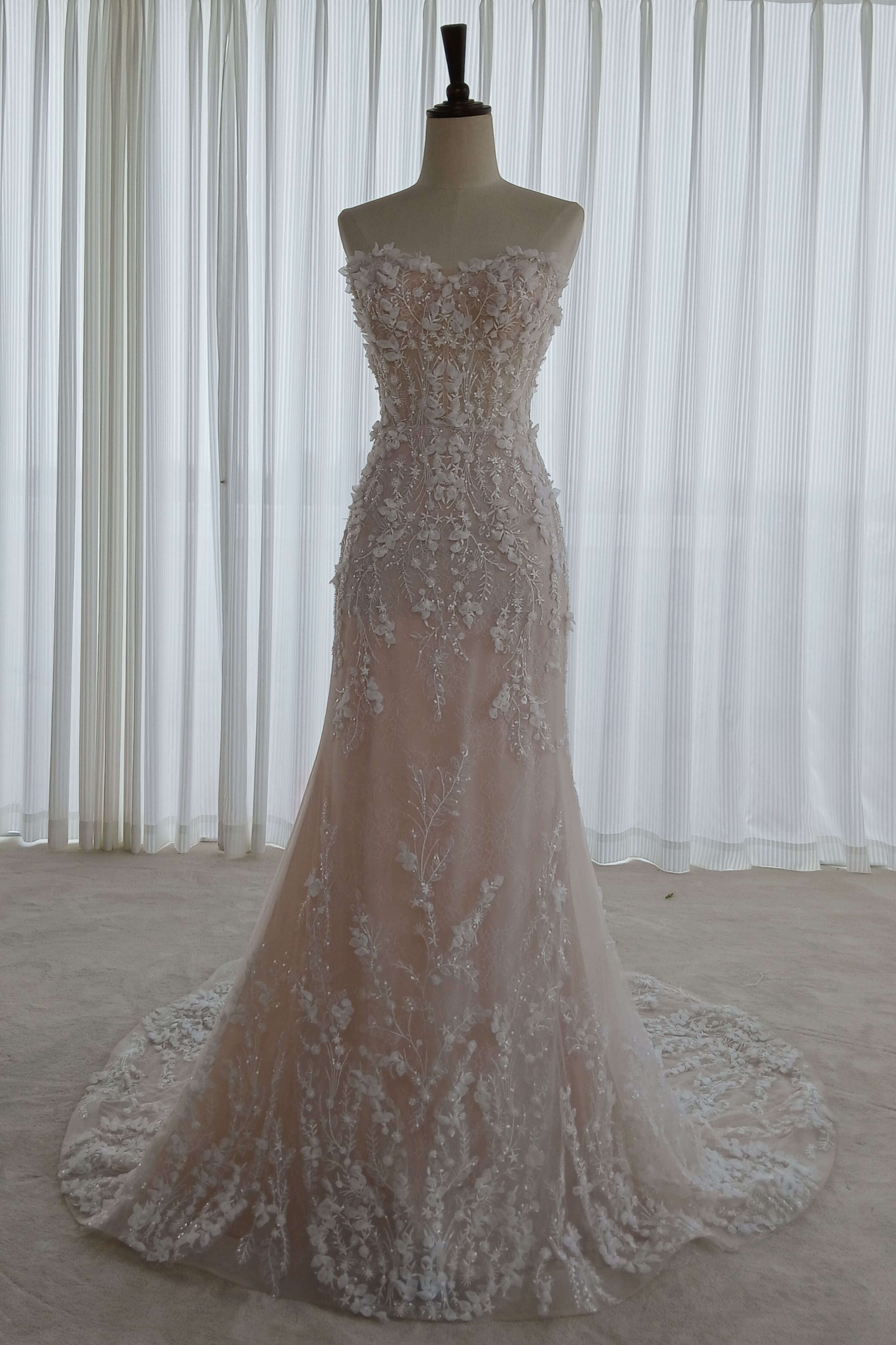 Floral Lace Mermaid Wedding Dress with Detachable Sleeves-AND Bride