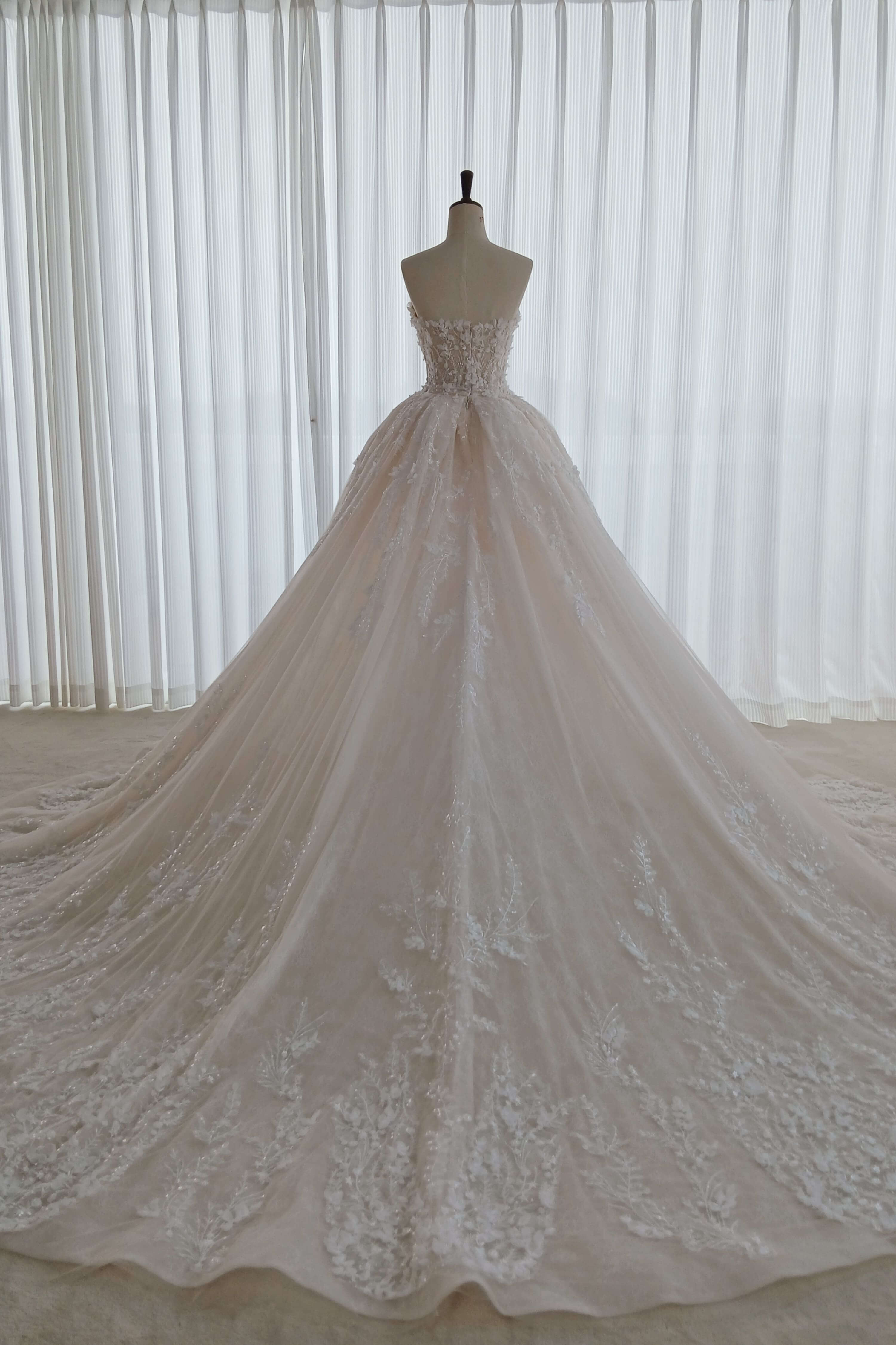 Floral Lace Mermaid Wedding Dress with Detachable Sleeves-AND Bride