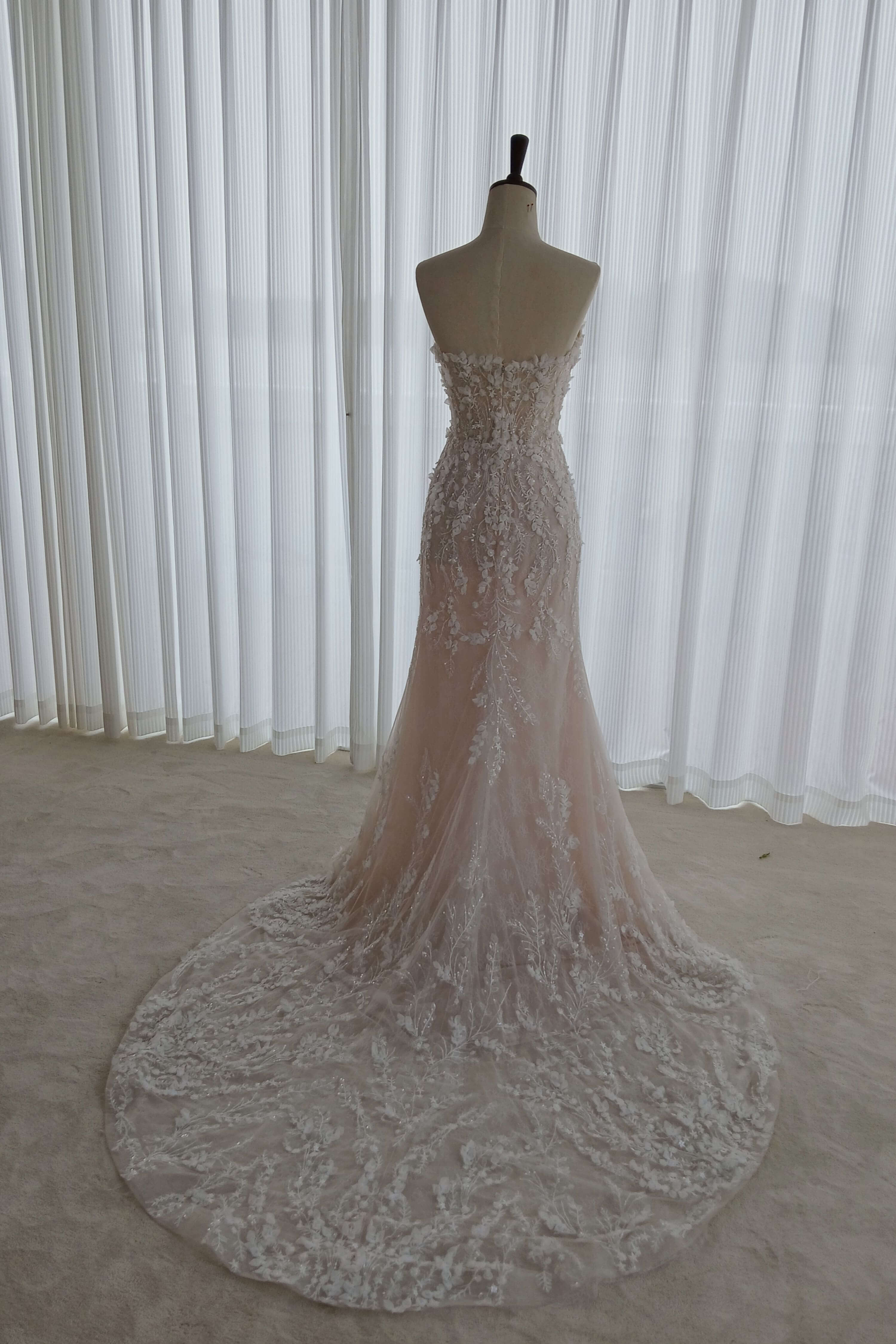 Floral Lace Mermaid Wedding Dress with Detachable Sleeves-AND Bride