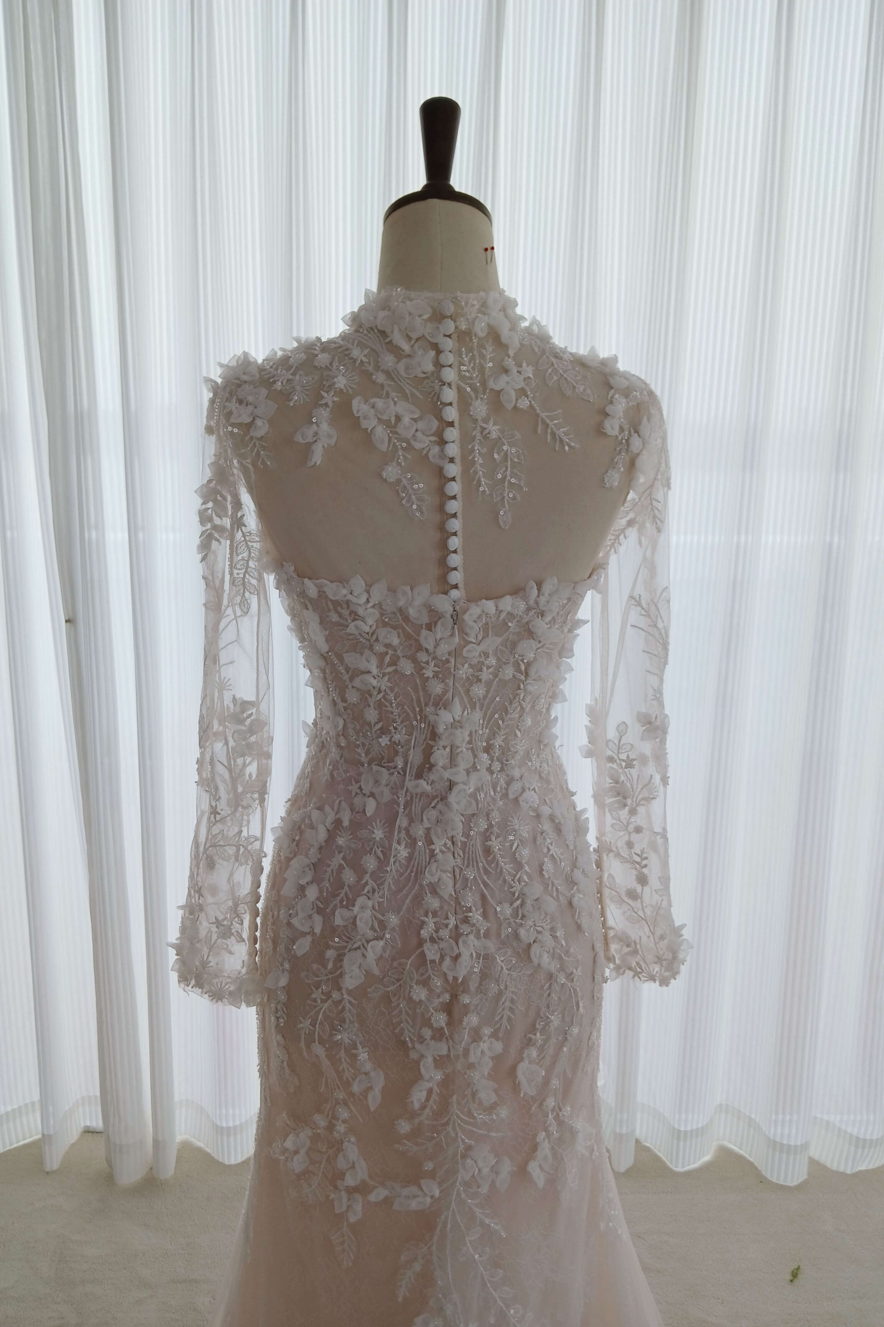 Floral Lace Mermaid Wedding Dress with Detachable Sleeves-AND Bride