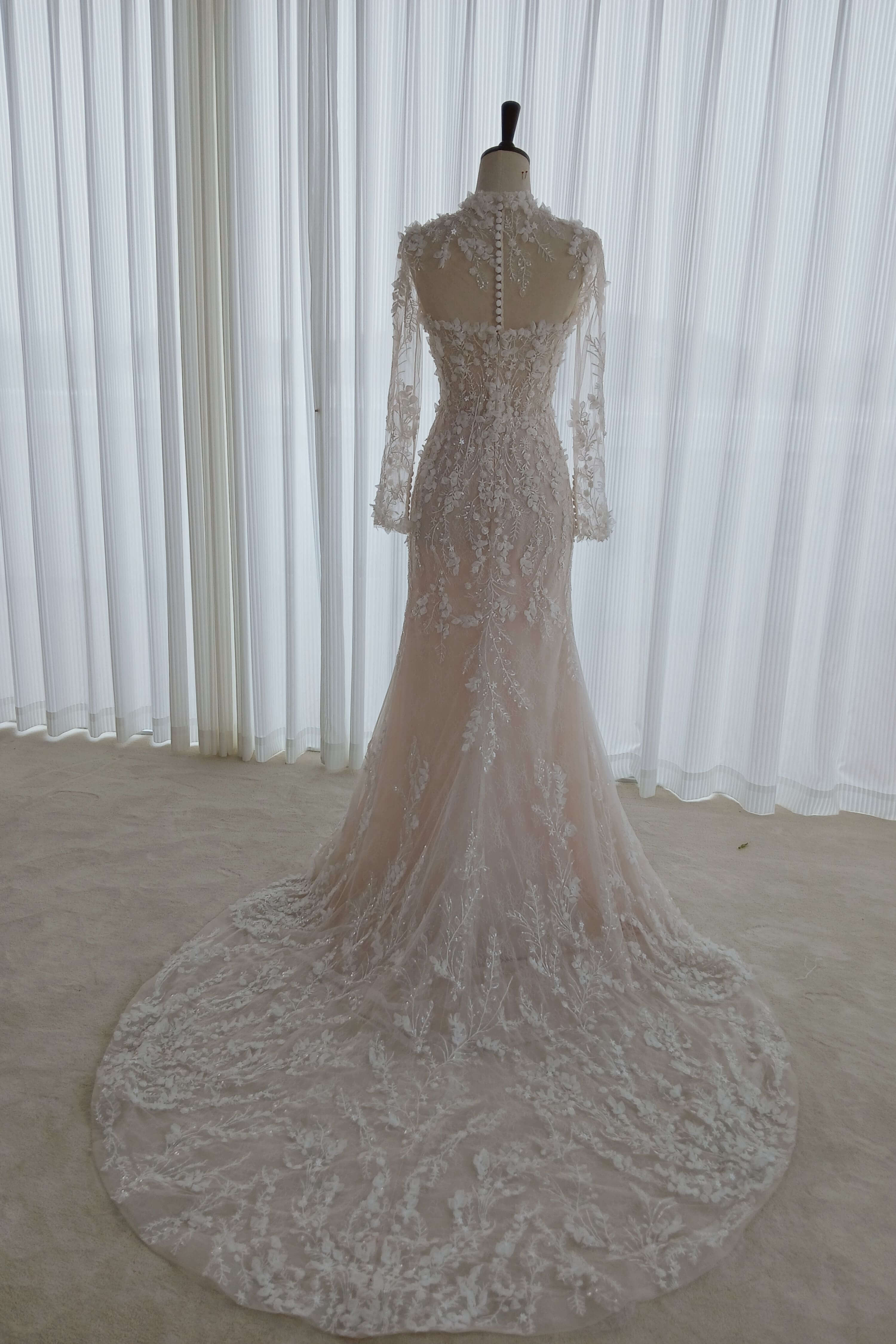 Floral Lace Mermaid Wedding Dress with Detachable Sleeves-AND Bride