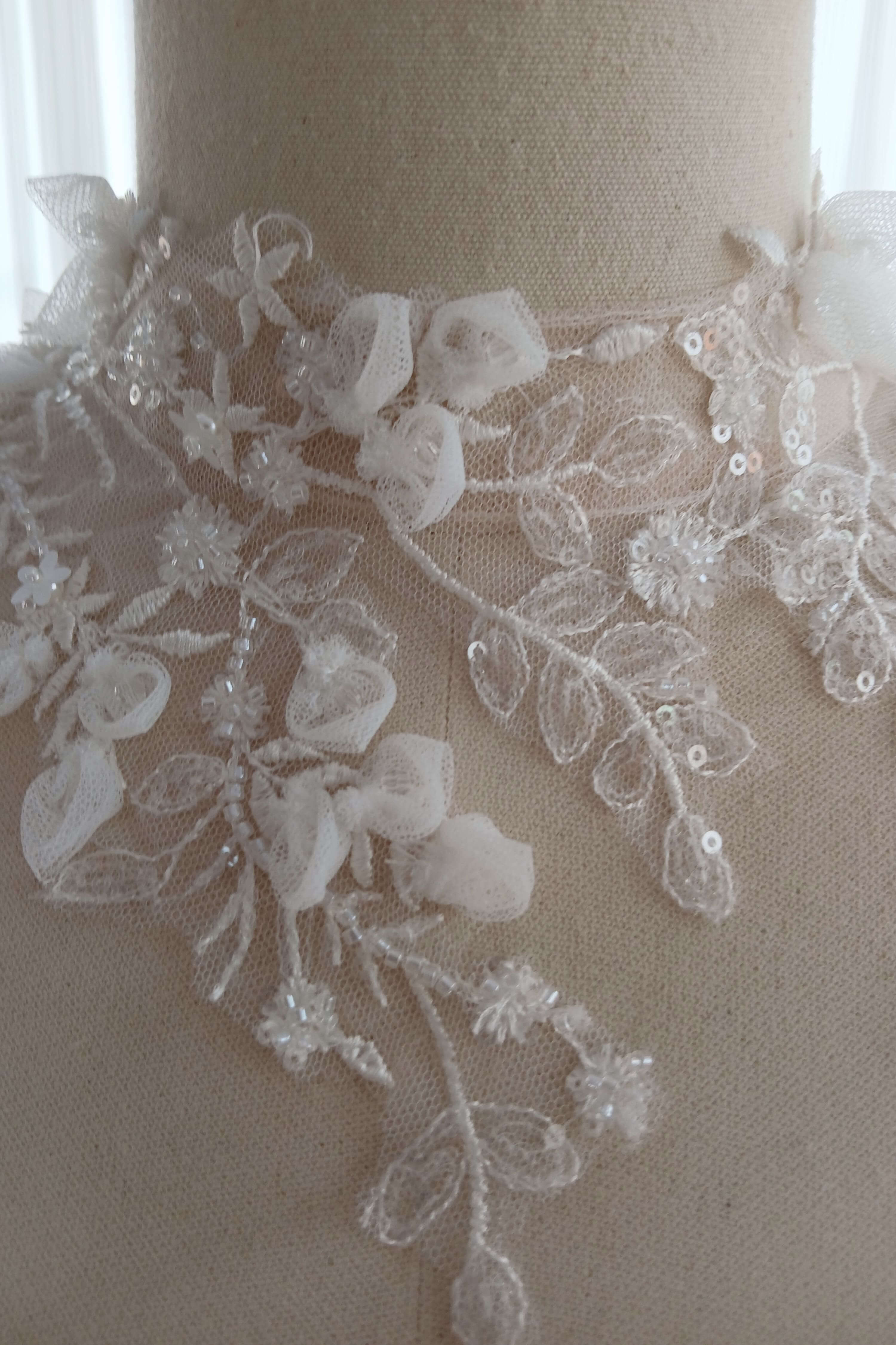 Floral Lace Mermaid Wedding Dress with Detachable Sleeves-AND Bride