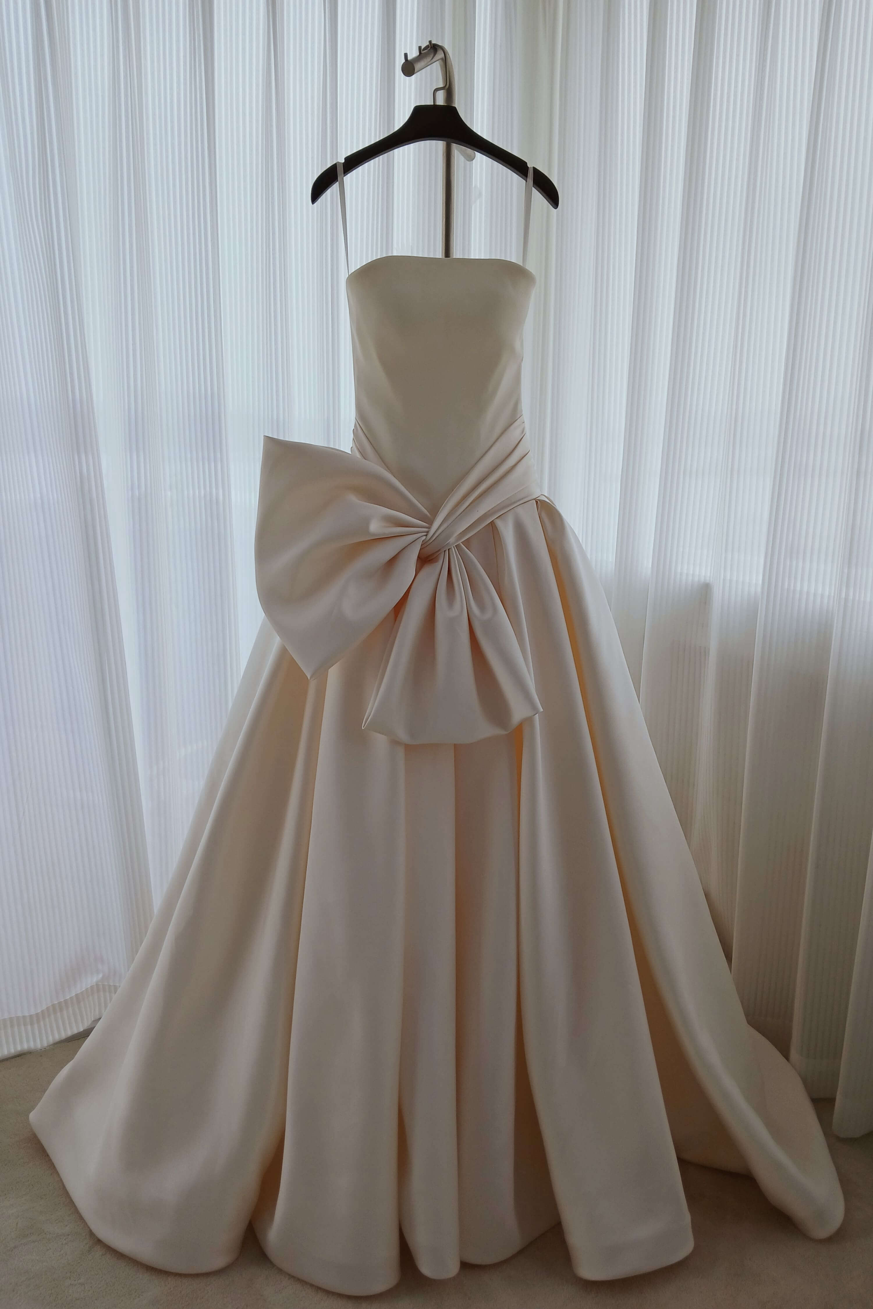 Strapless Satin Ball Gown Wedding Dress with Oversized Bow-AND Bride