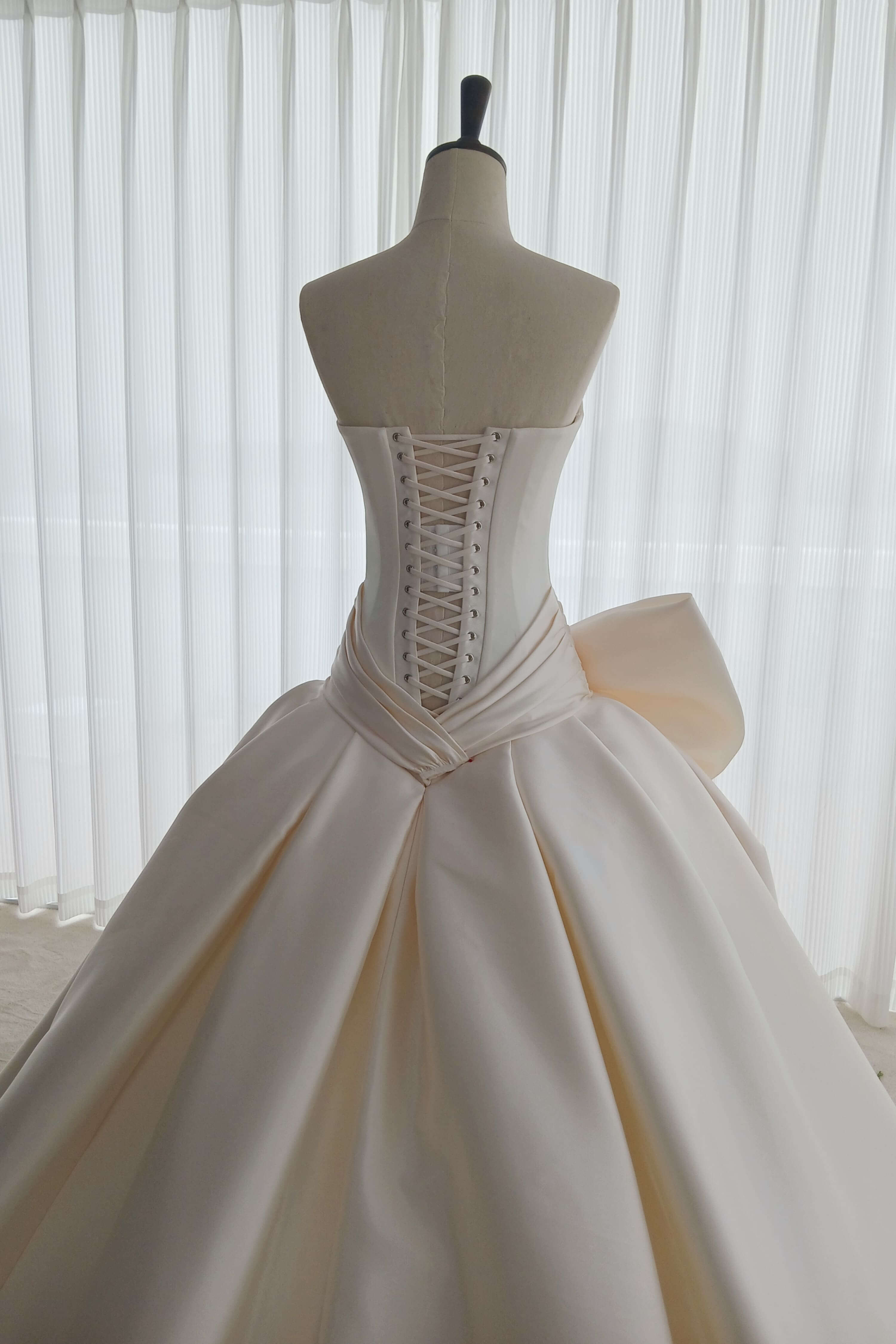Strapless Satin Ball Gown Wedding Dress with Oversized Bow-AND Bride
