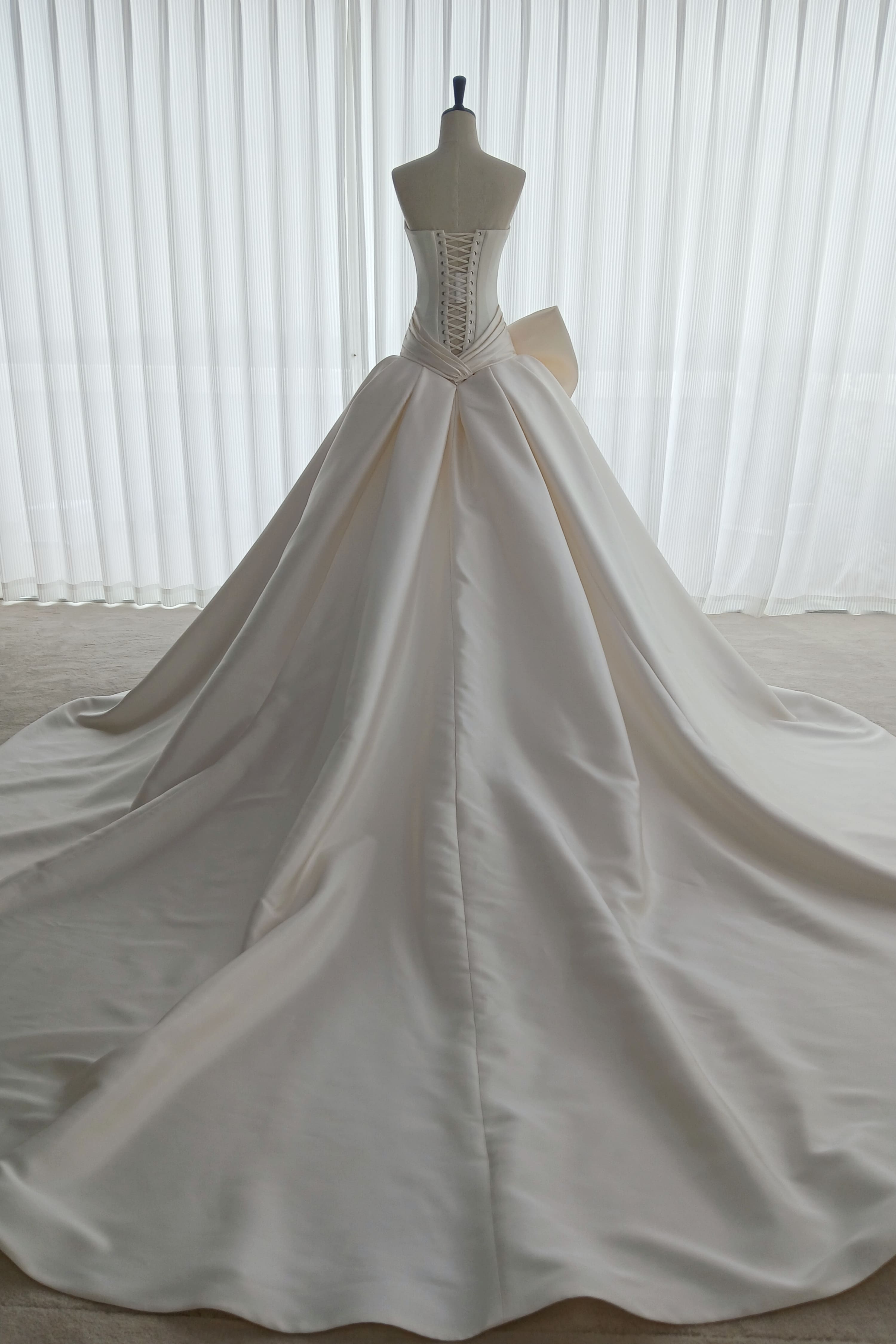Strapless Satin Ball Gown Wedding Dress with Oversized Bow-AND Bride