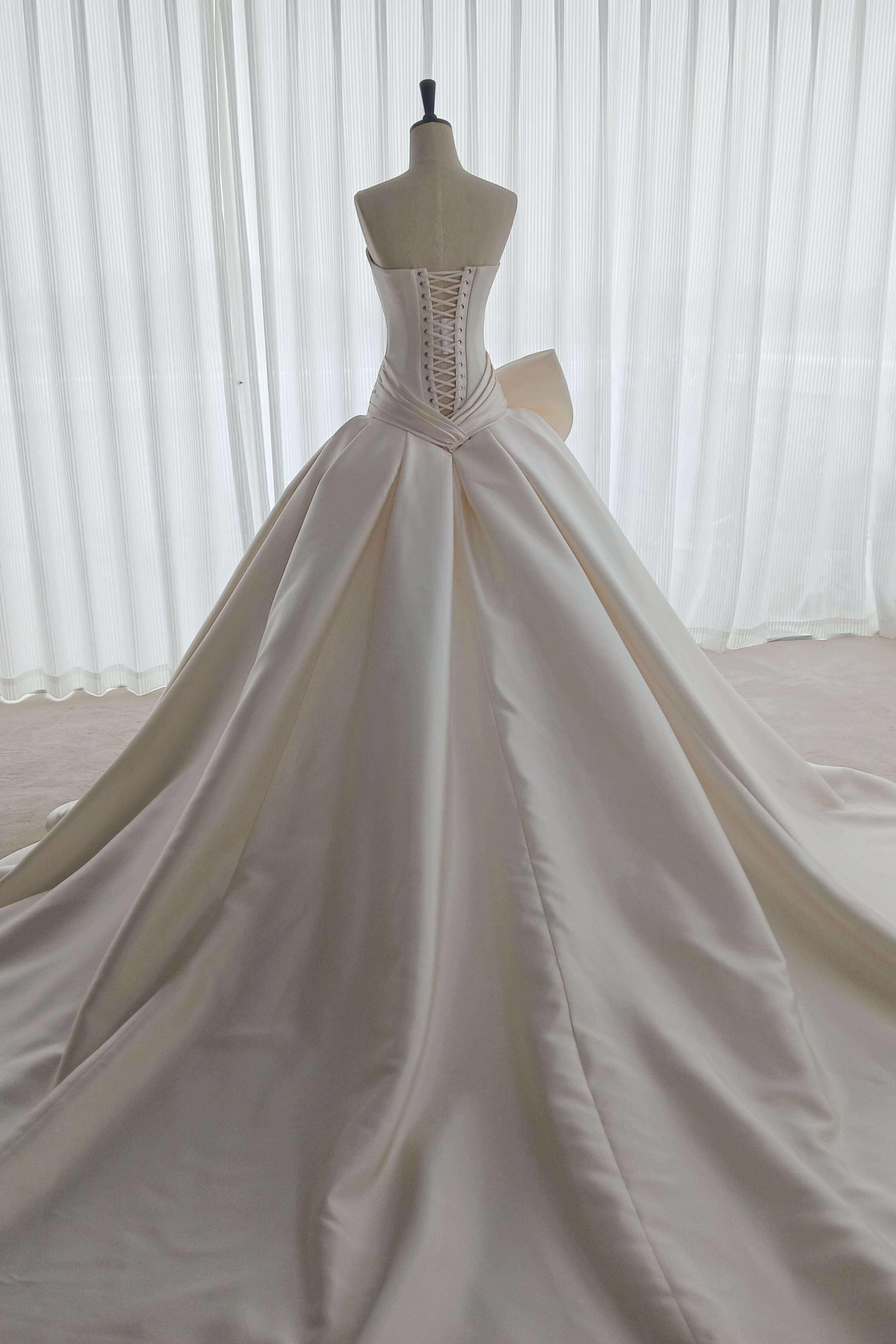 Strapless Satin Ball Gown Wedding Dress with Oversized Bow-AND Bride