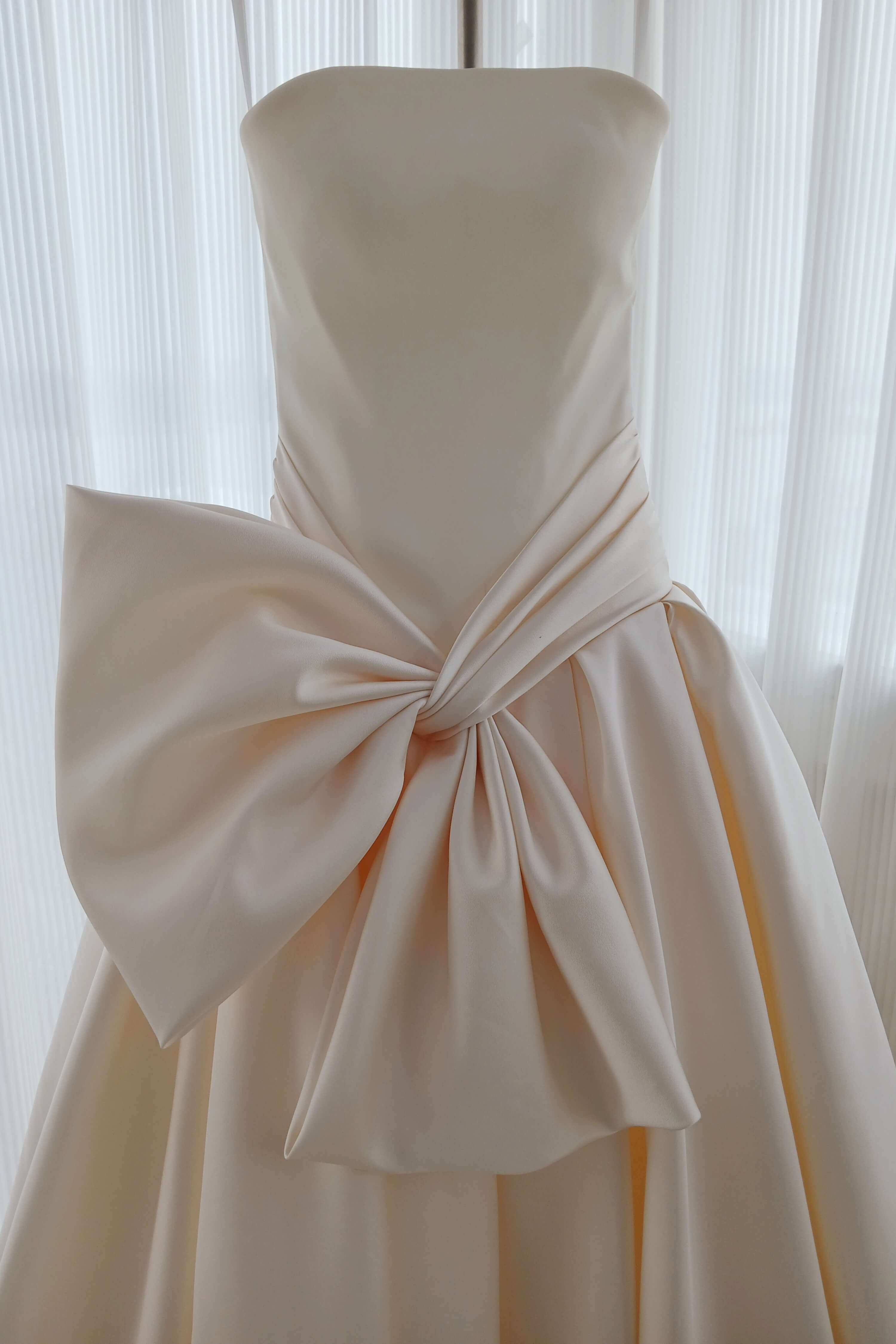 Strapless Satin Ball Gown Wedding Dress with Oversized Bow-AND Bride
