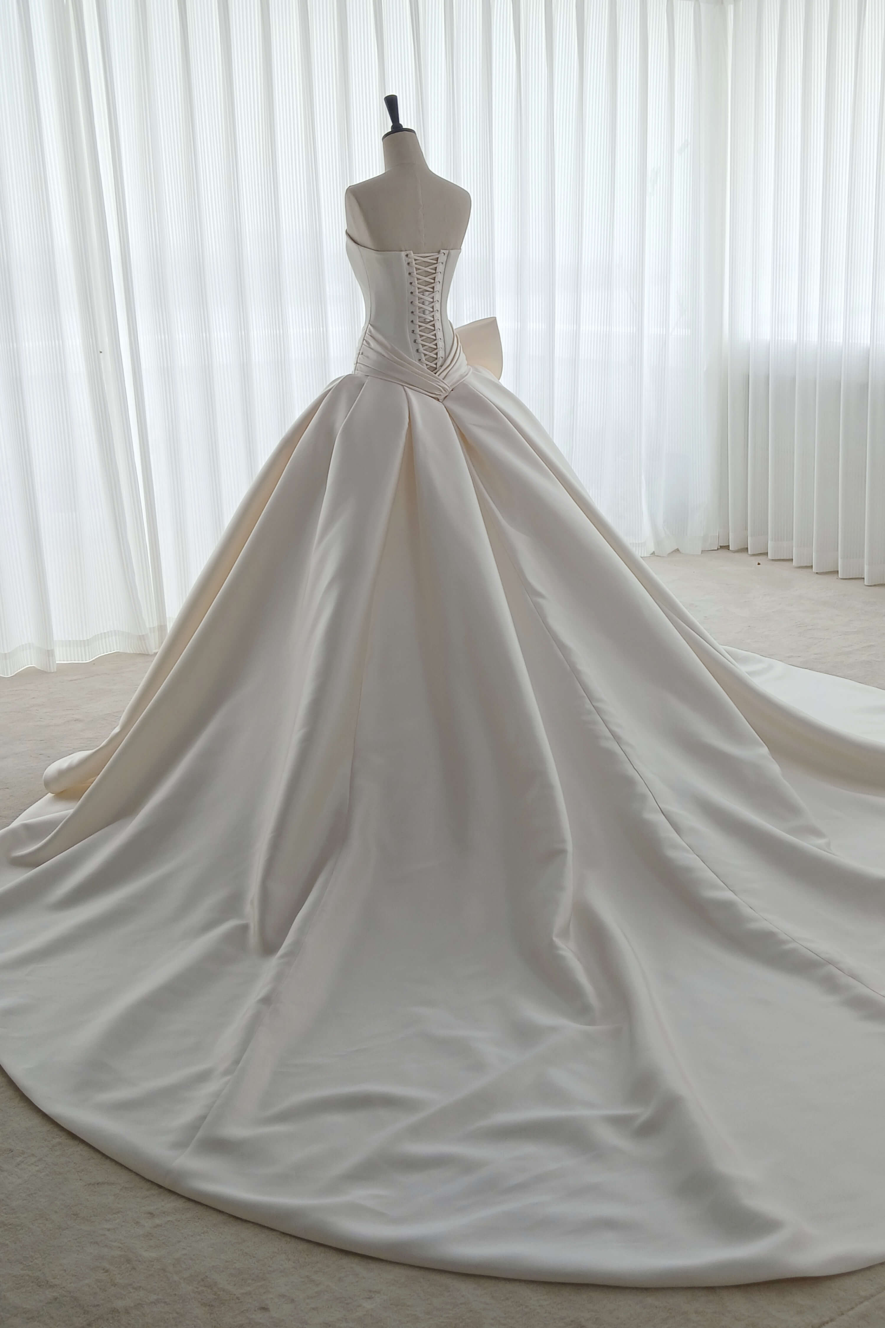Strapless Satin Ball Gown Wedding Dress with Oversized Bow-AND Bride