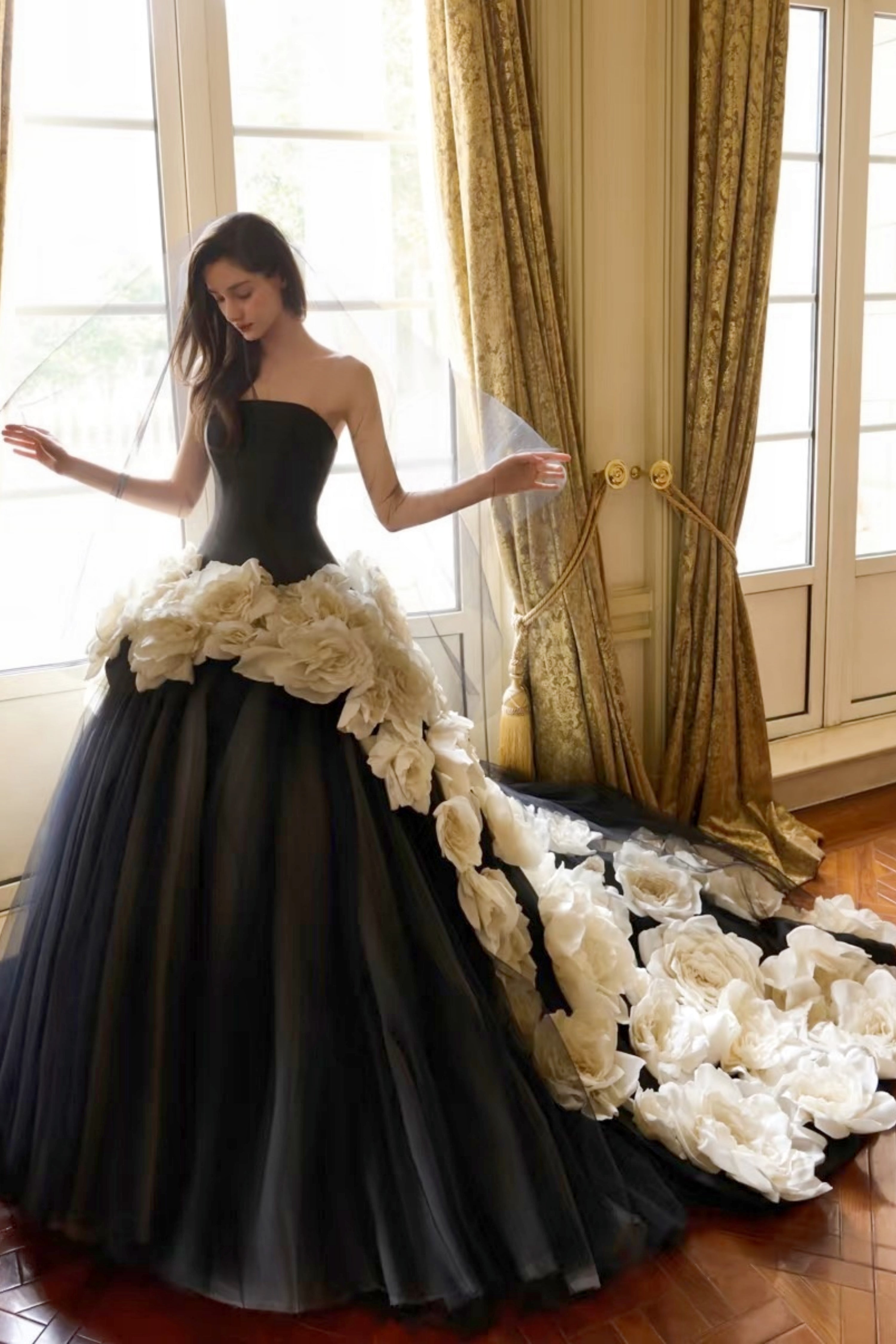 Noir Rose Couture Black Ball Gown For Modern Romantic Brides LVB2772