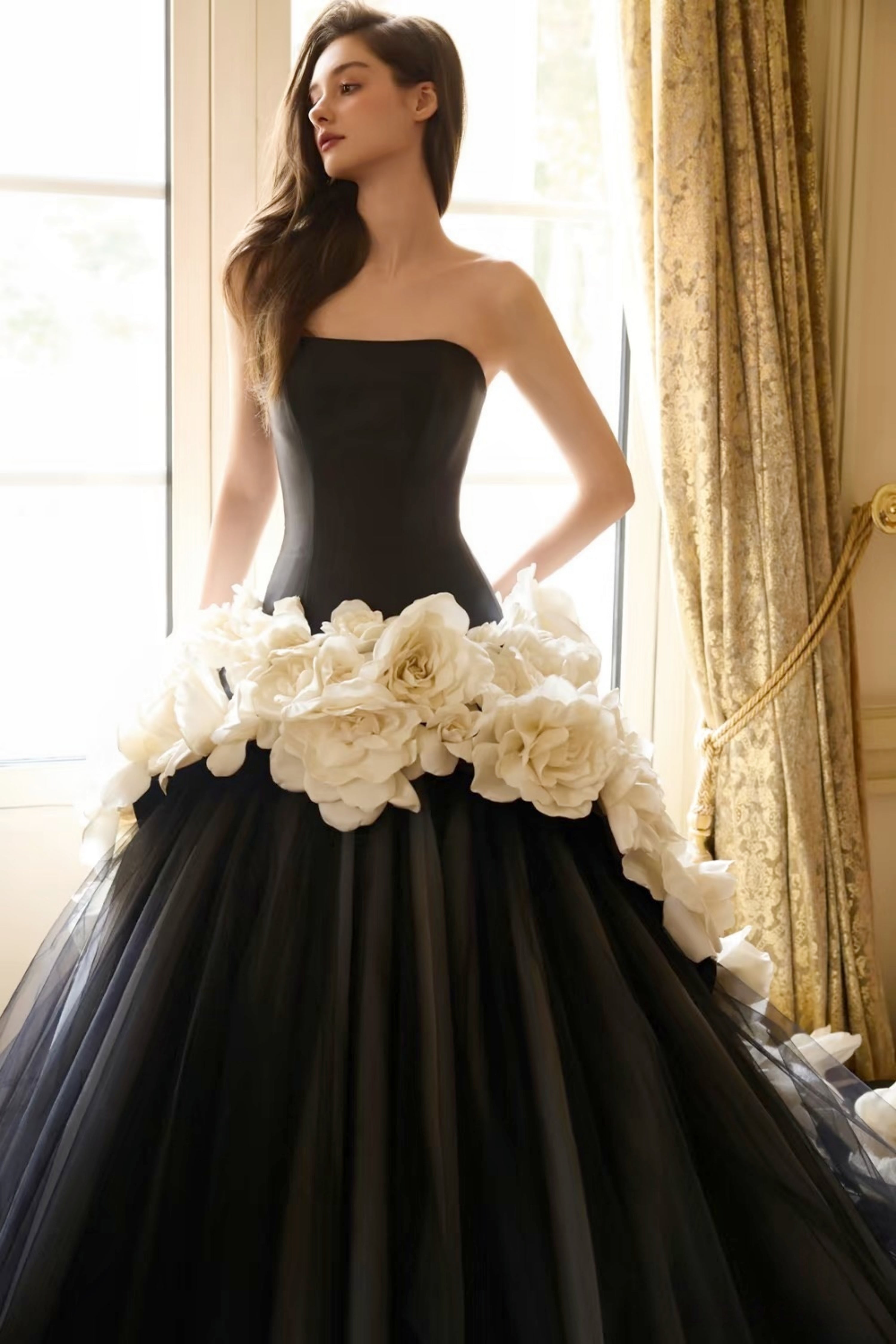 Noir Rose Couture Black Ball Gown For Modern Romantic Brides LVB2772