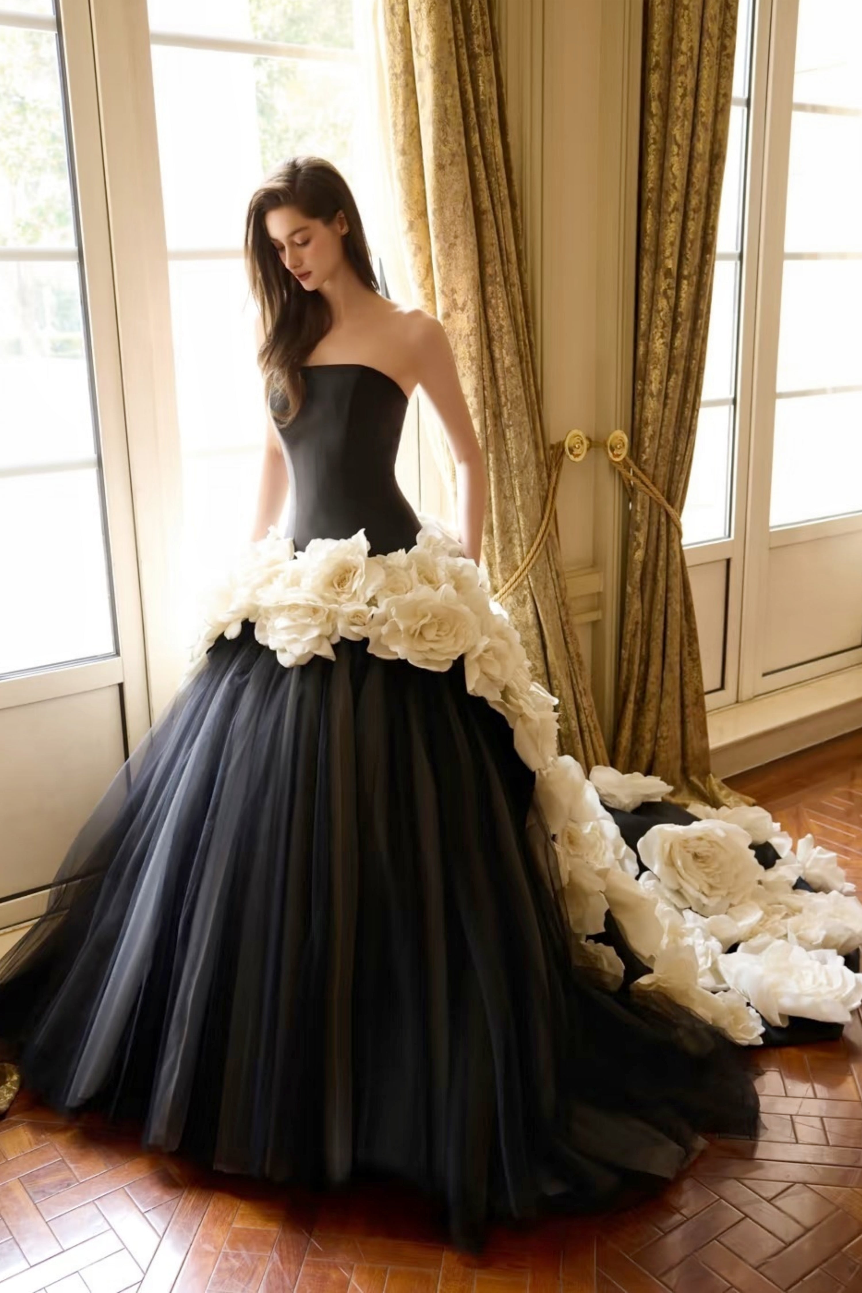 Noir Rose Couture Black Ball Gown For Modern Romantic Brides LVB2772