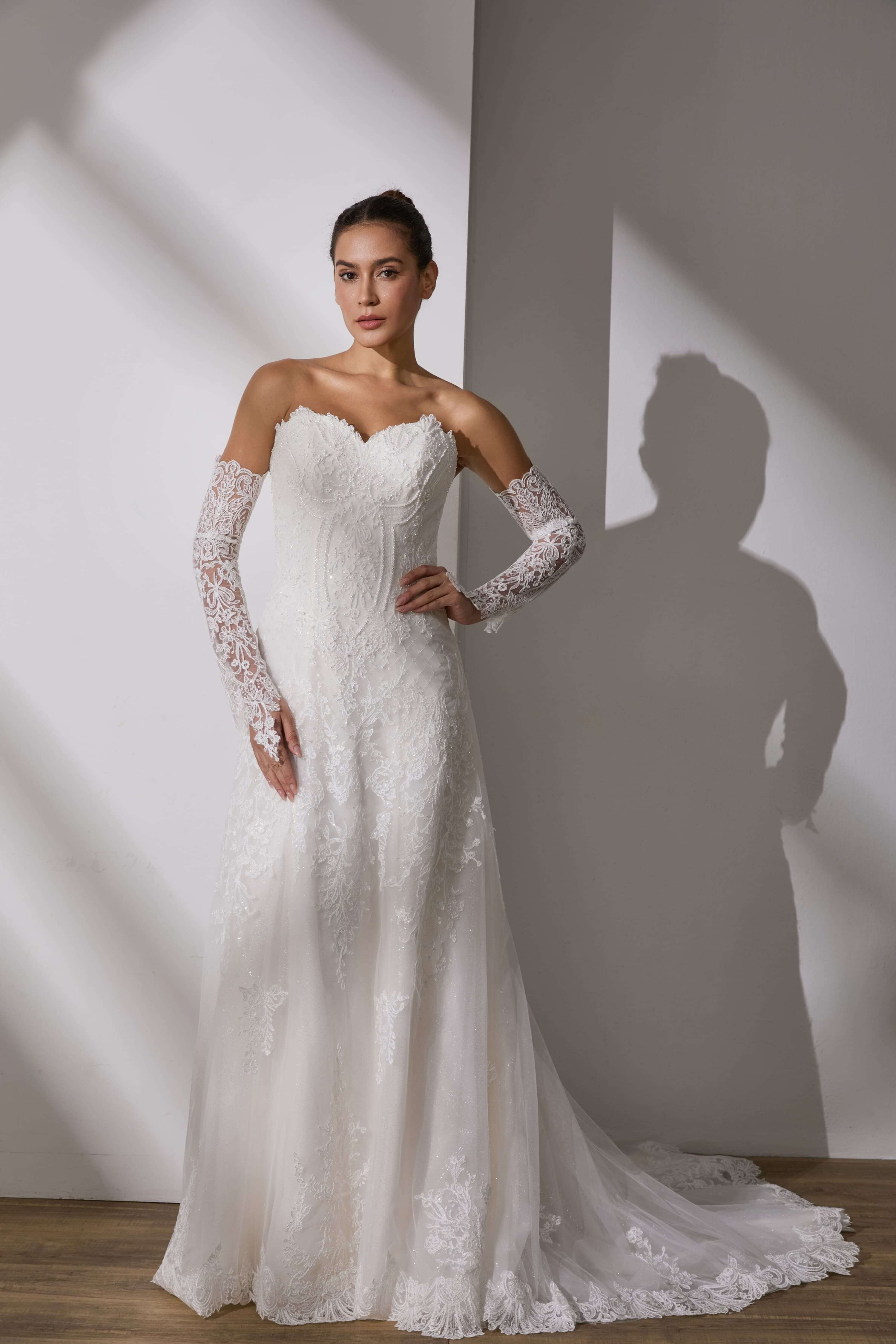 Satin Wedding Dress with Veil and Gloves All-in-One Set-AND Bride