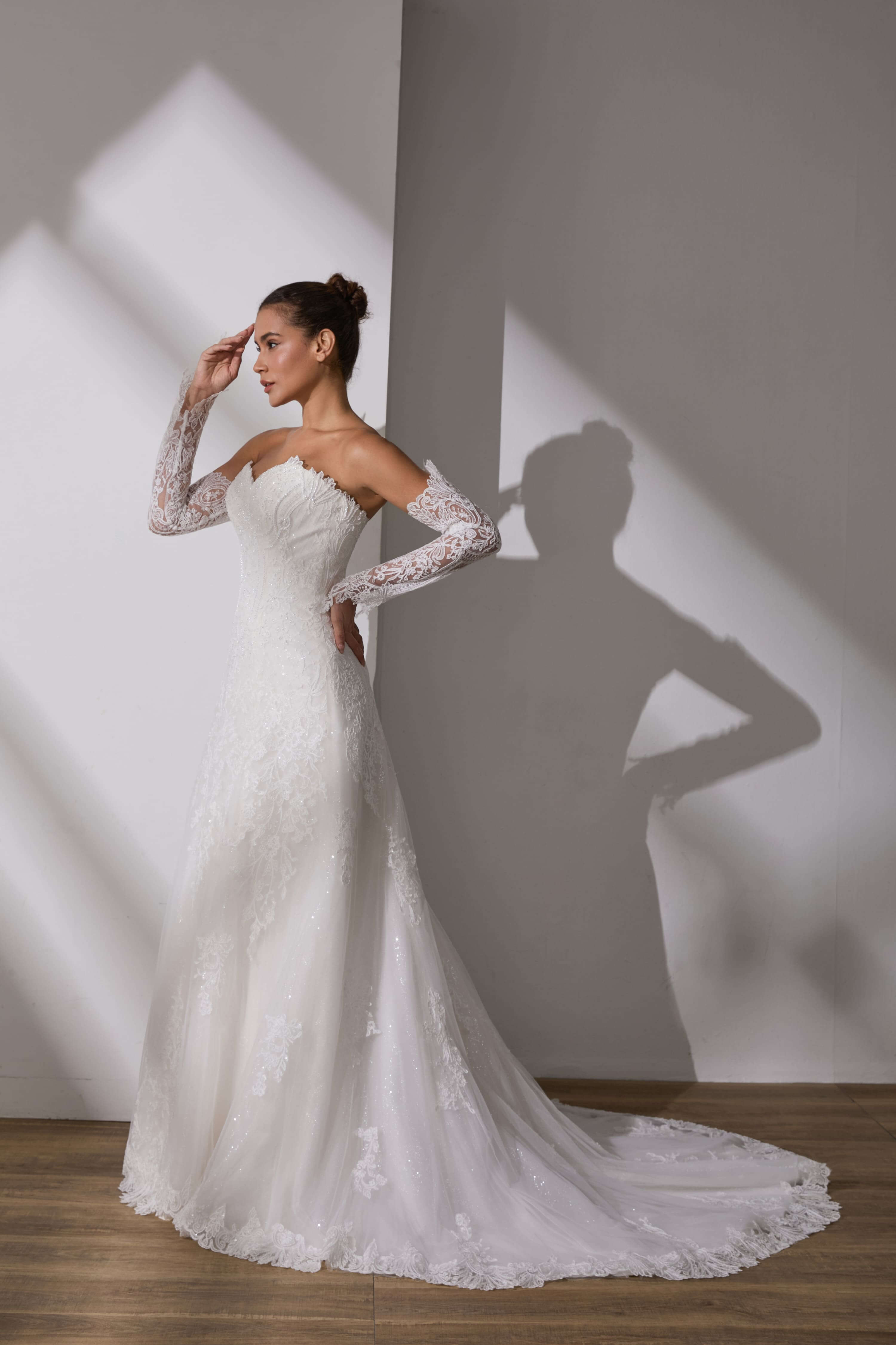 Satin Wedding Dress with Veil and Gloves All-in-One Set-AND Bride