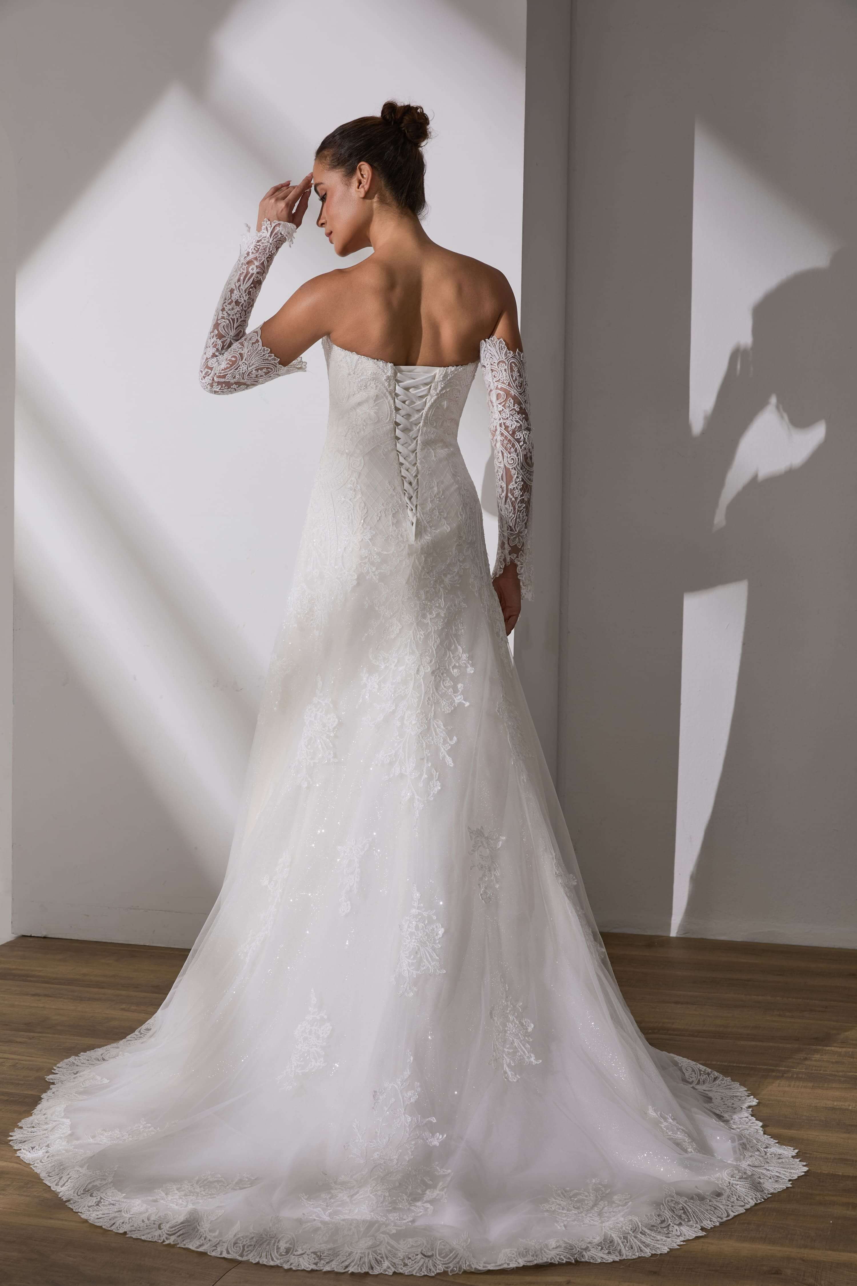Satin Wedding Dress with Veil and Gloves All-in-One Set-AND Bride