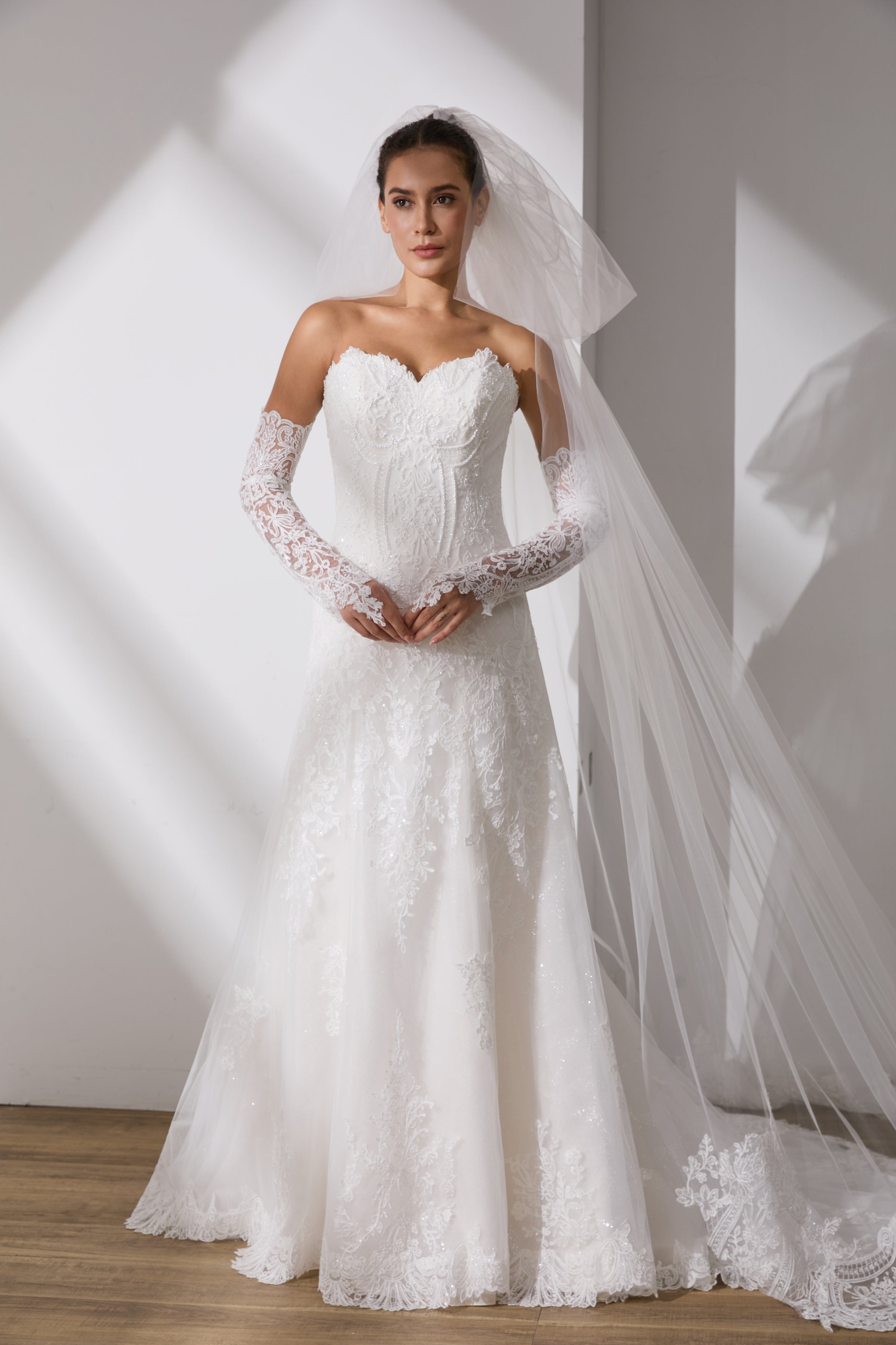 Wedding Dress with Veil + Gloves | All-in-One Package LVB2701