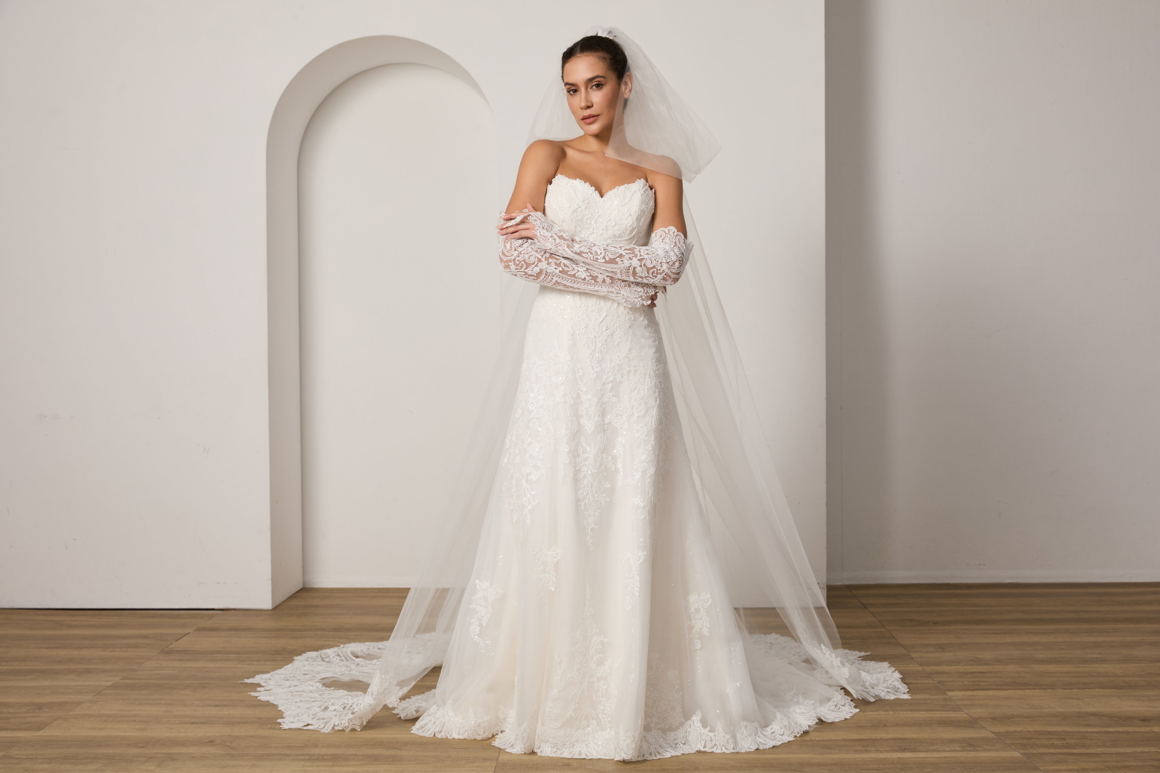 Wedding Dress with Veil + Gloves | All-in-One Package LVB2701
