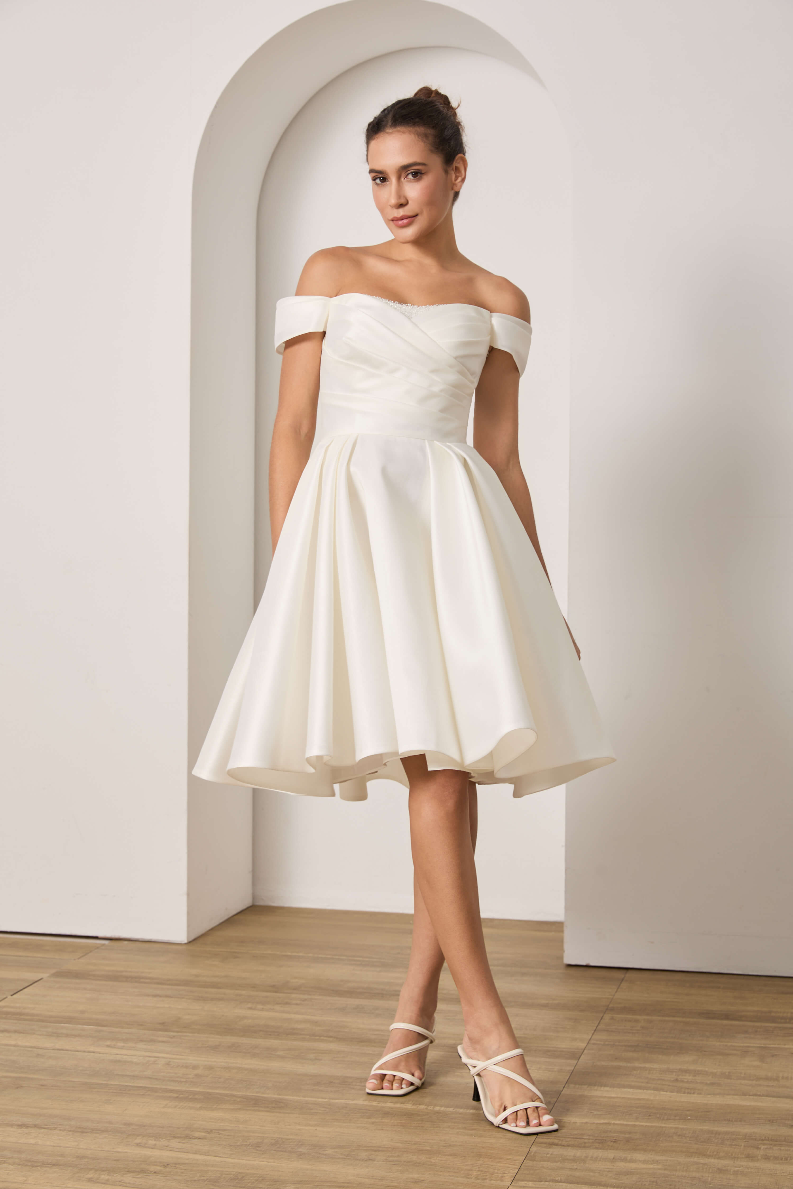 Short Lace Knee-Length Wedding Dress-AND Bride