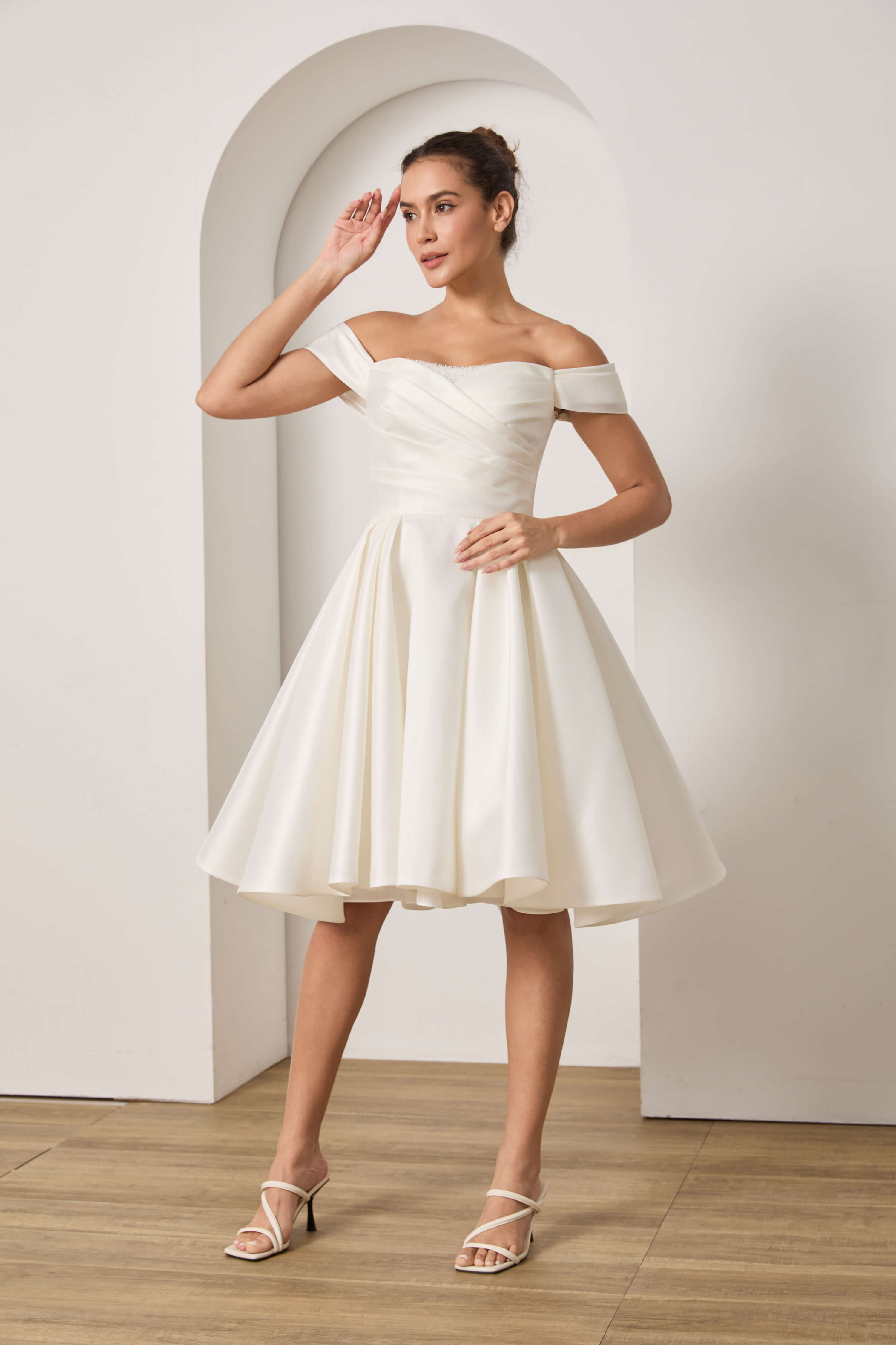 Short Lace Knee-Length Wedding Dress-AND Bride