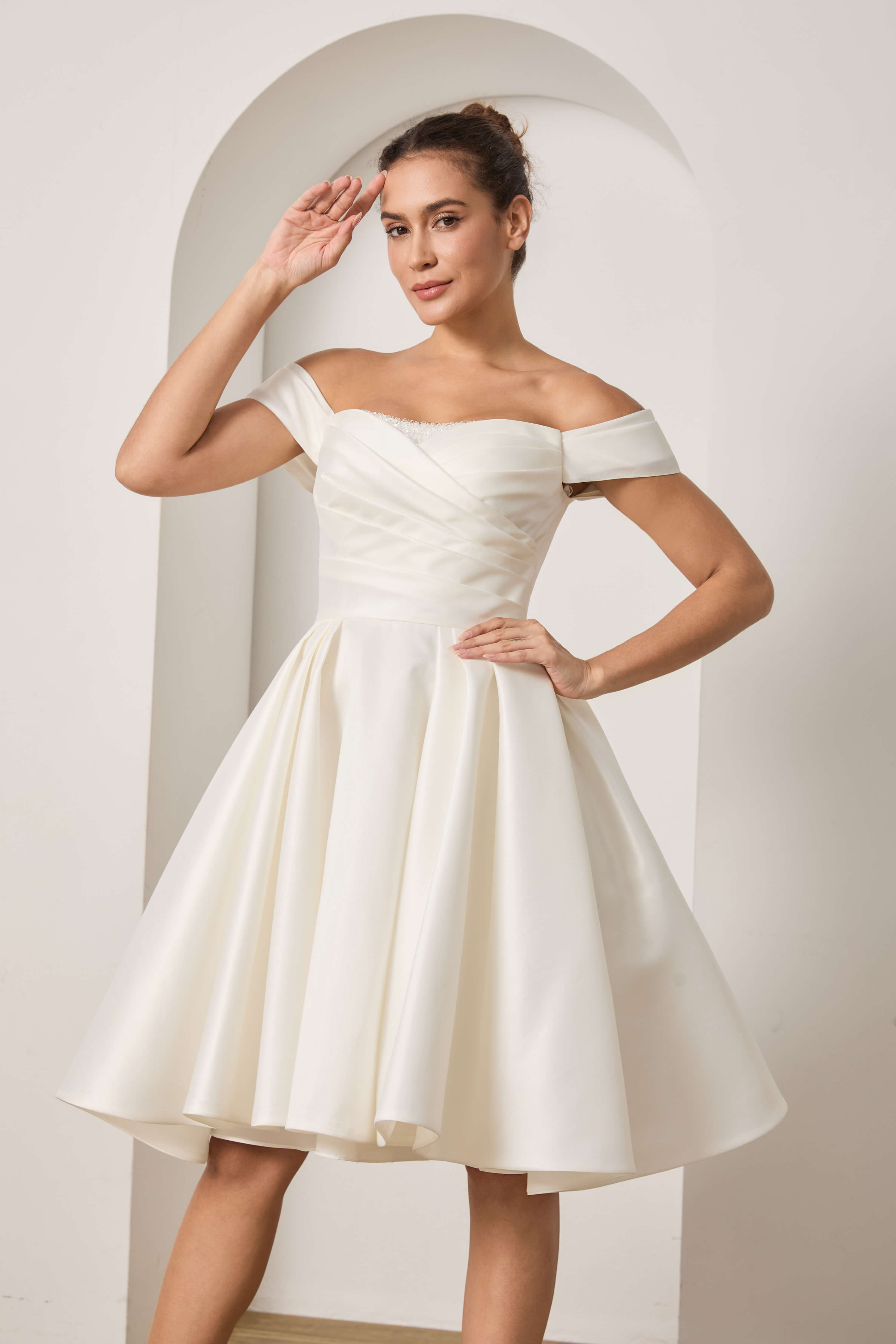 Short Lace Knee-Length Wedding Dress-AND Bride