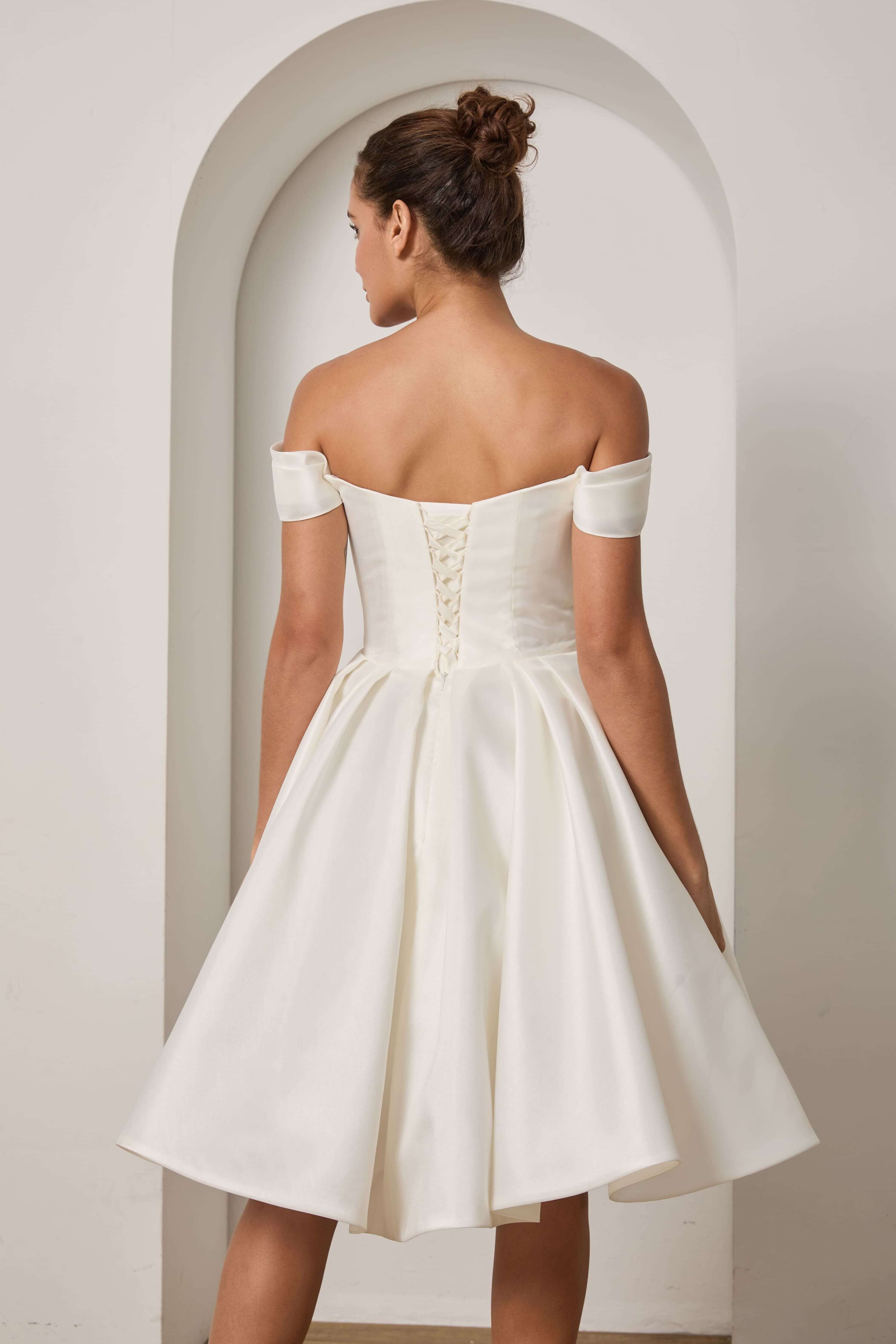 Short Lace Knee-Length Wedding Dress-AND Bride