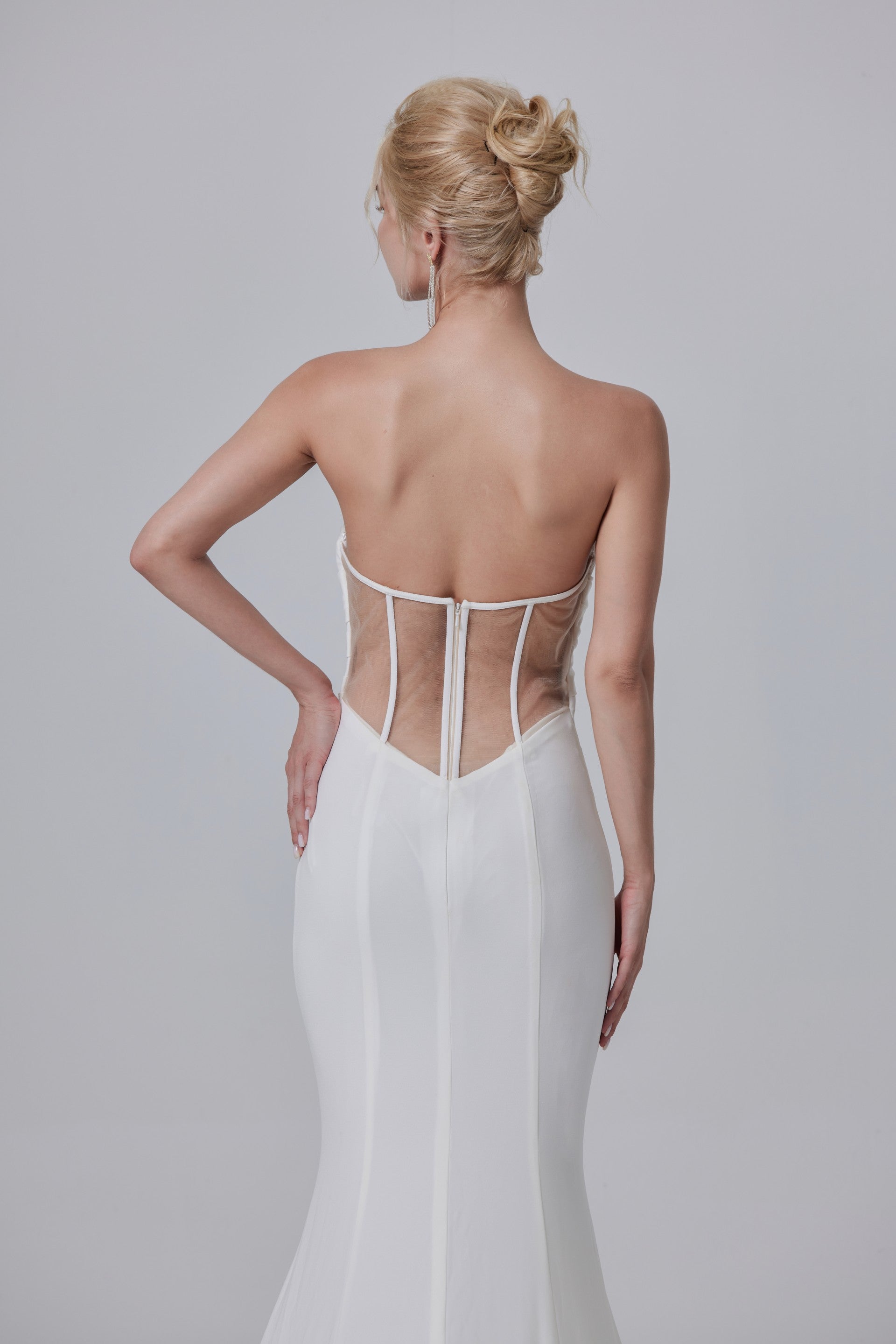 Sexy Mikado mermaid bridal dress with illusion train LVB2605