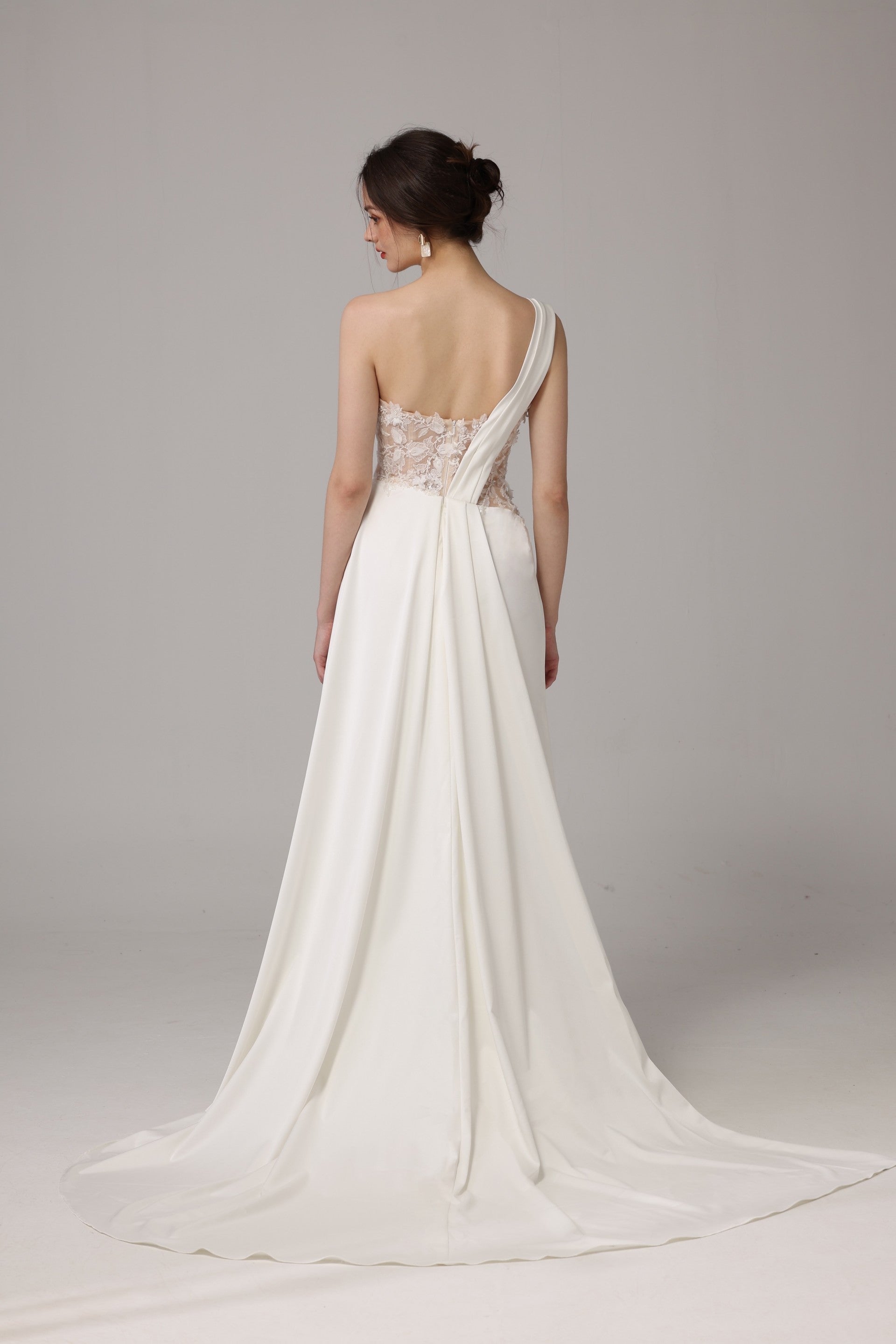 Satin Lace Slit Wedding Dress LVB2664