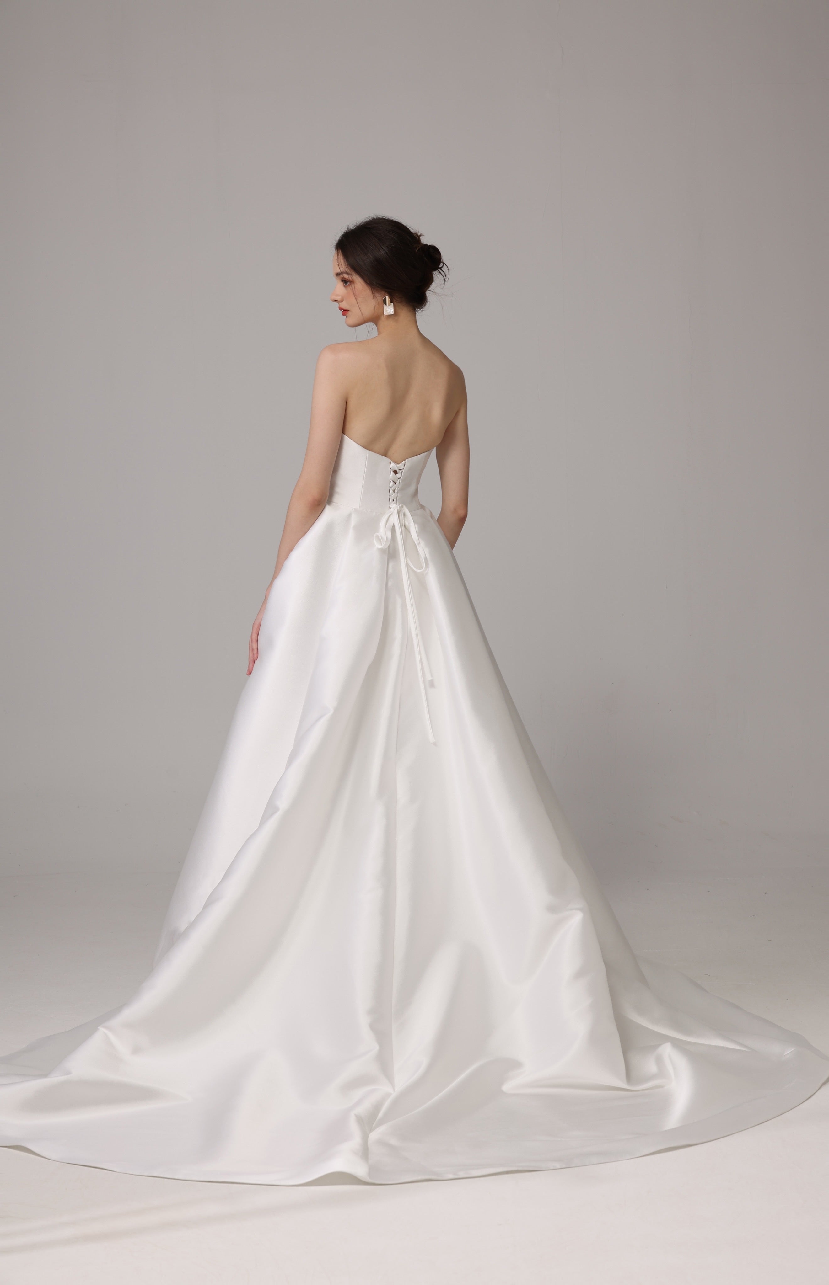 Draped Satin A-Line Wedding Dress with Understated Elegance-AND Bride