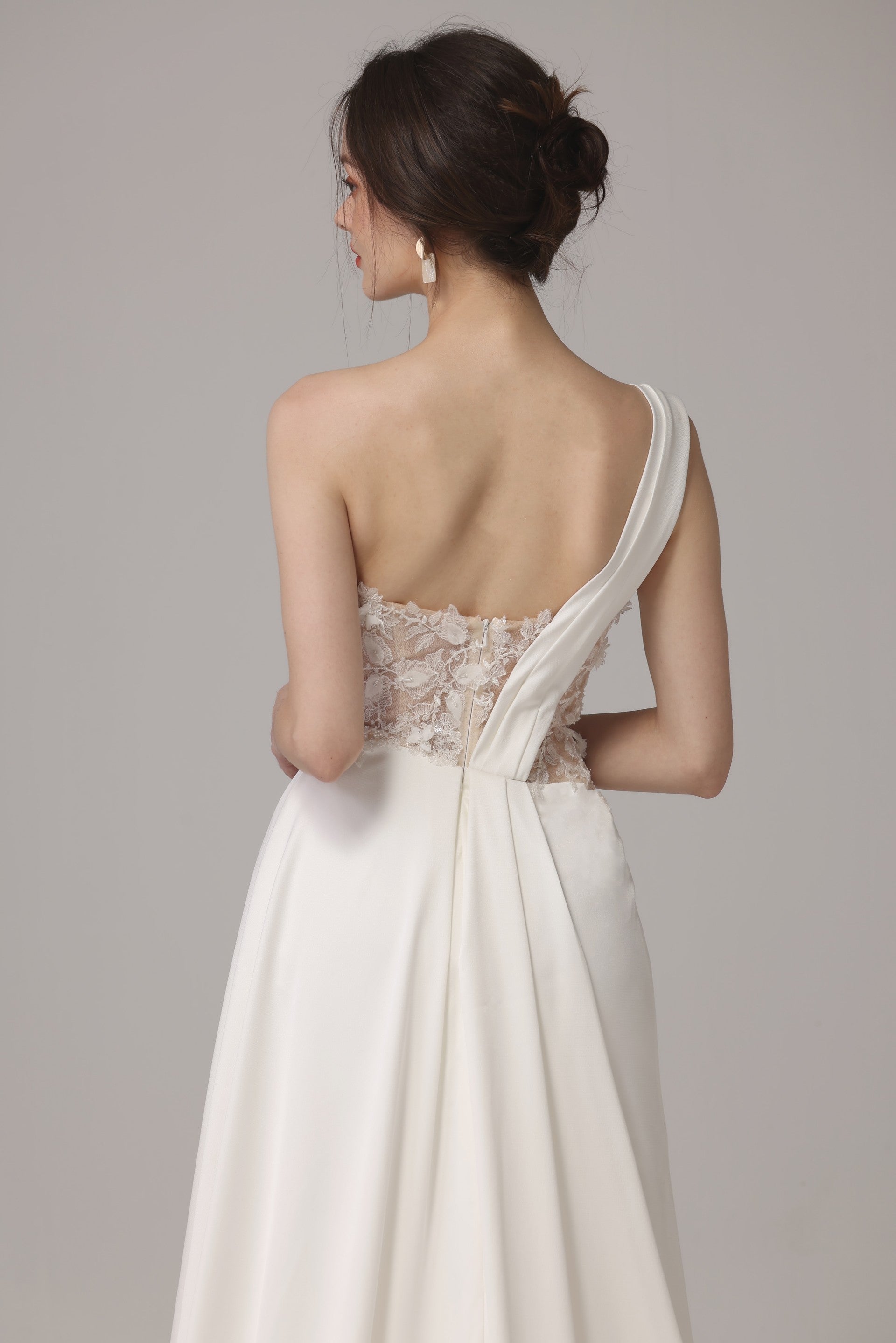 Satin Lace Slit Wedding Dress LVB2664