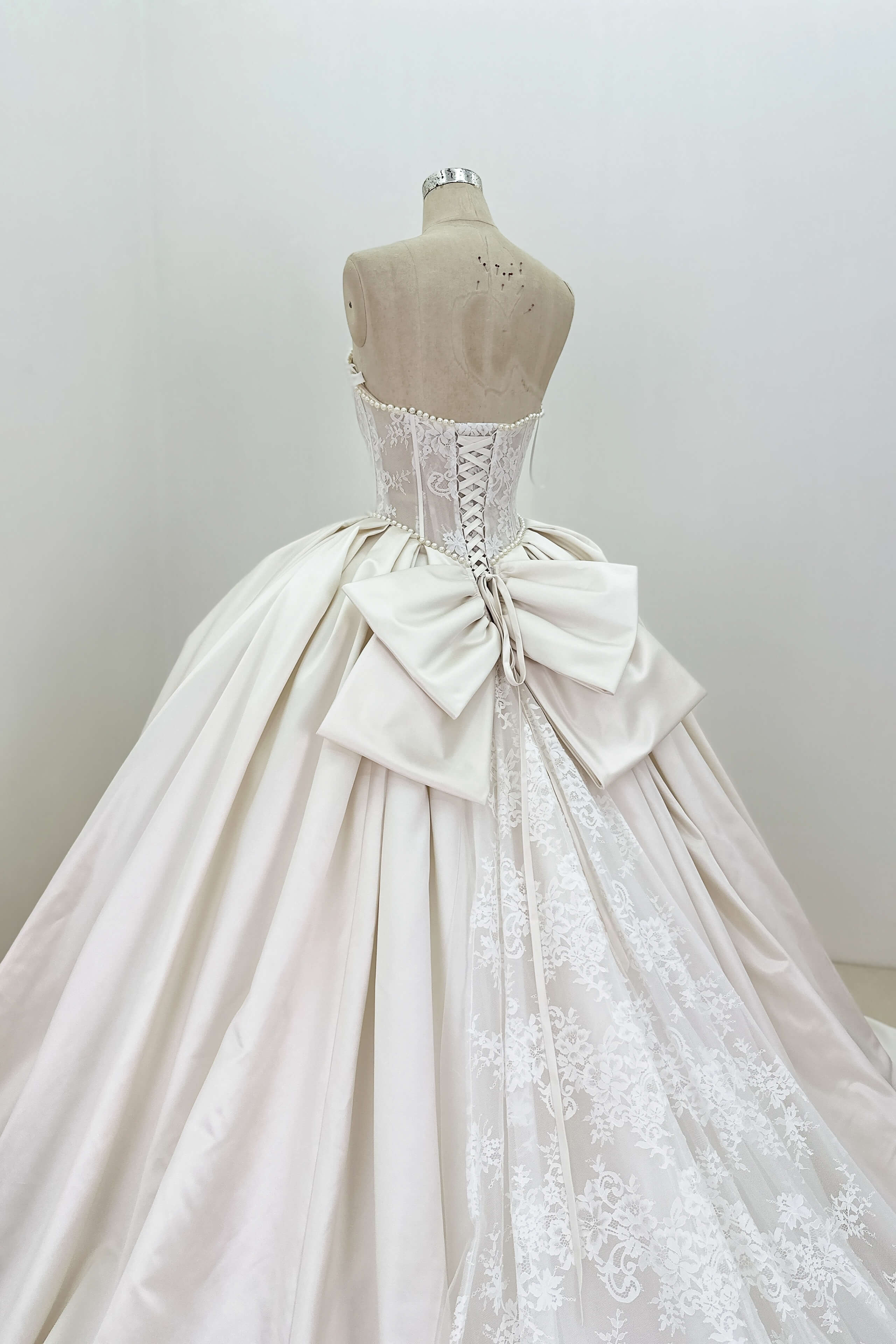 Luxurious Satin Lace Ball Gown Wedding Dress with Long Train-AND Bride