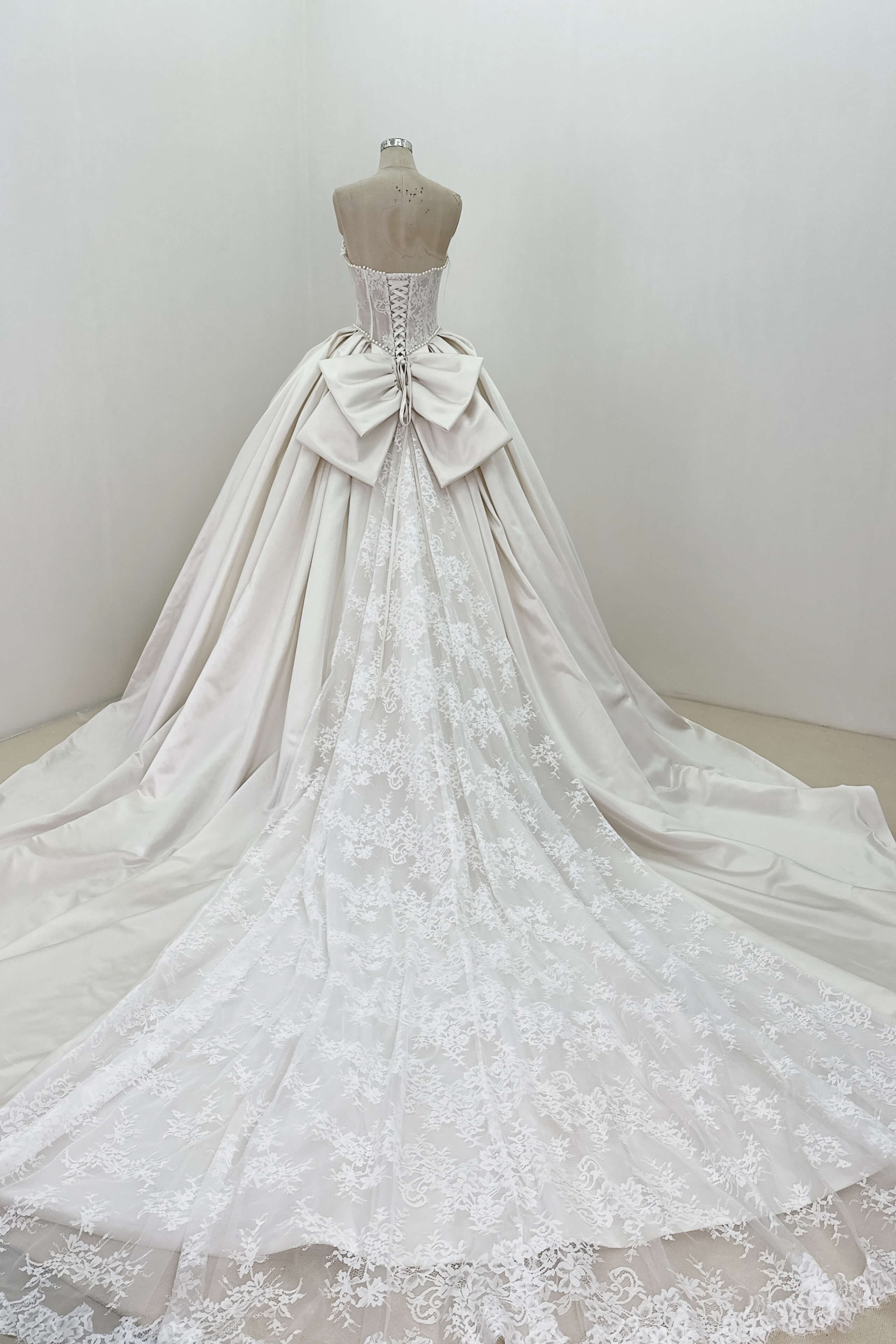 Luxurious Satin Lace Ball Gown Wedding Dress with Long Train-AND Bride