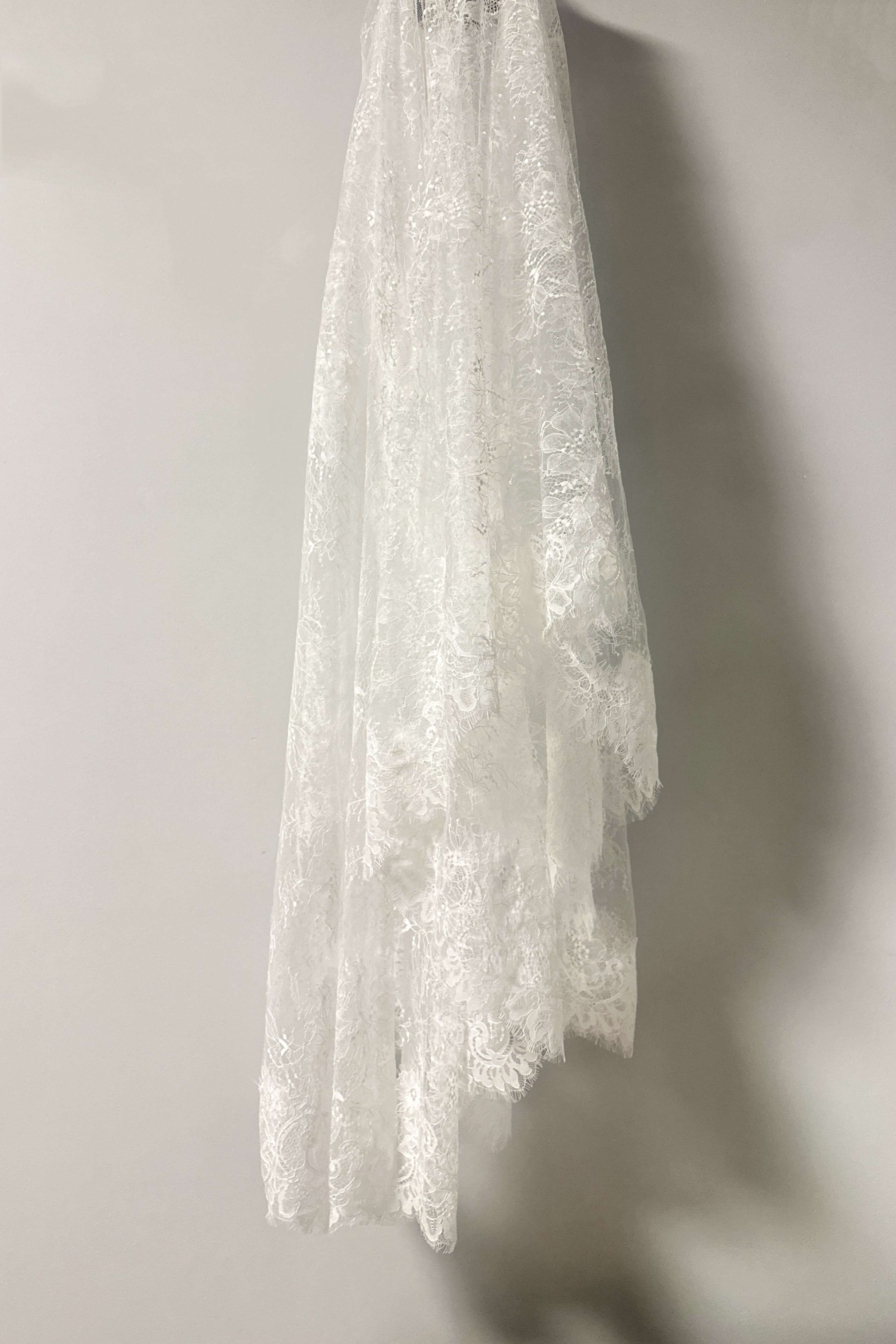 Floral Lace Chapel Wedding Veil with Scalloped Edge-AND Bride
