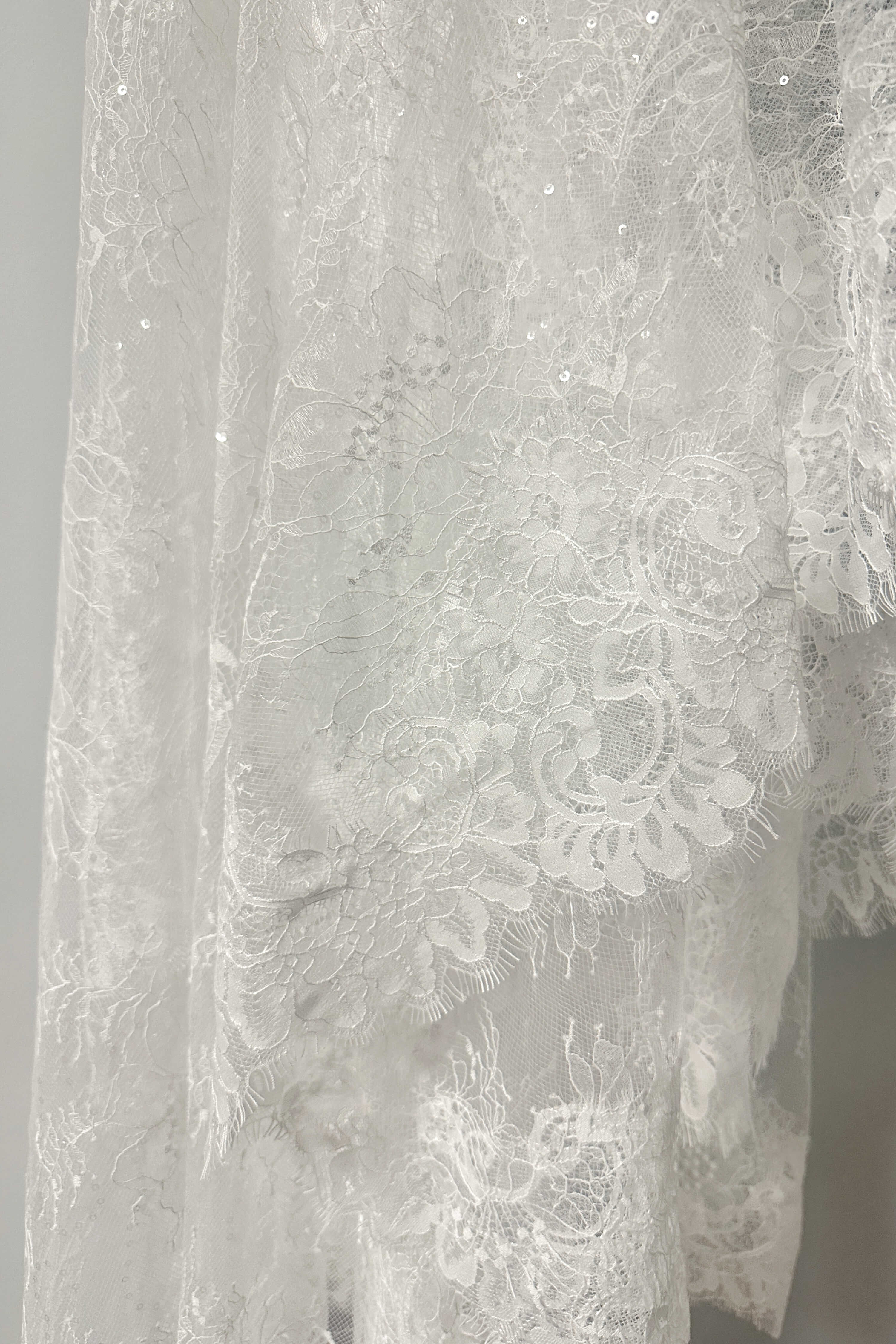 Floral Lace Chapel Wedding Veil with Scalloped Edge-AND Bride