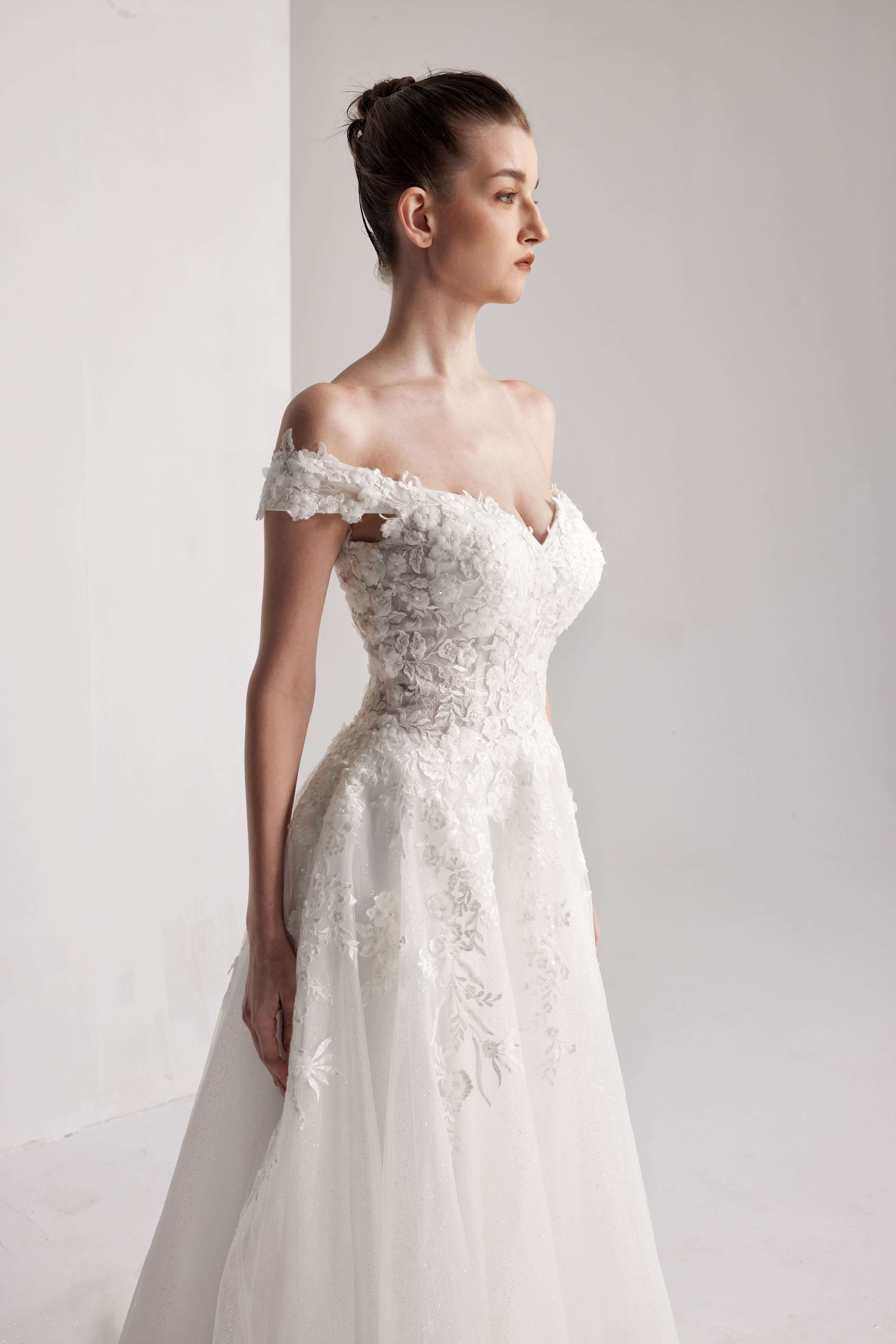 Romantic floral wedding dress with a V-neckline and open back LVB2403-AND Bride