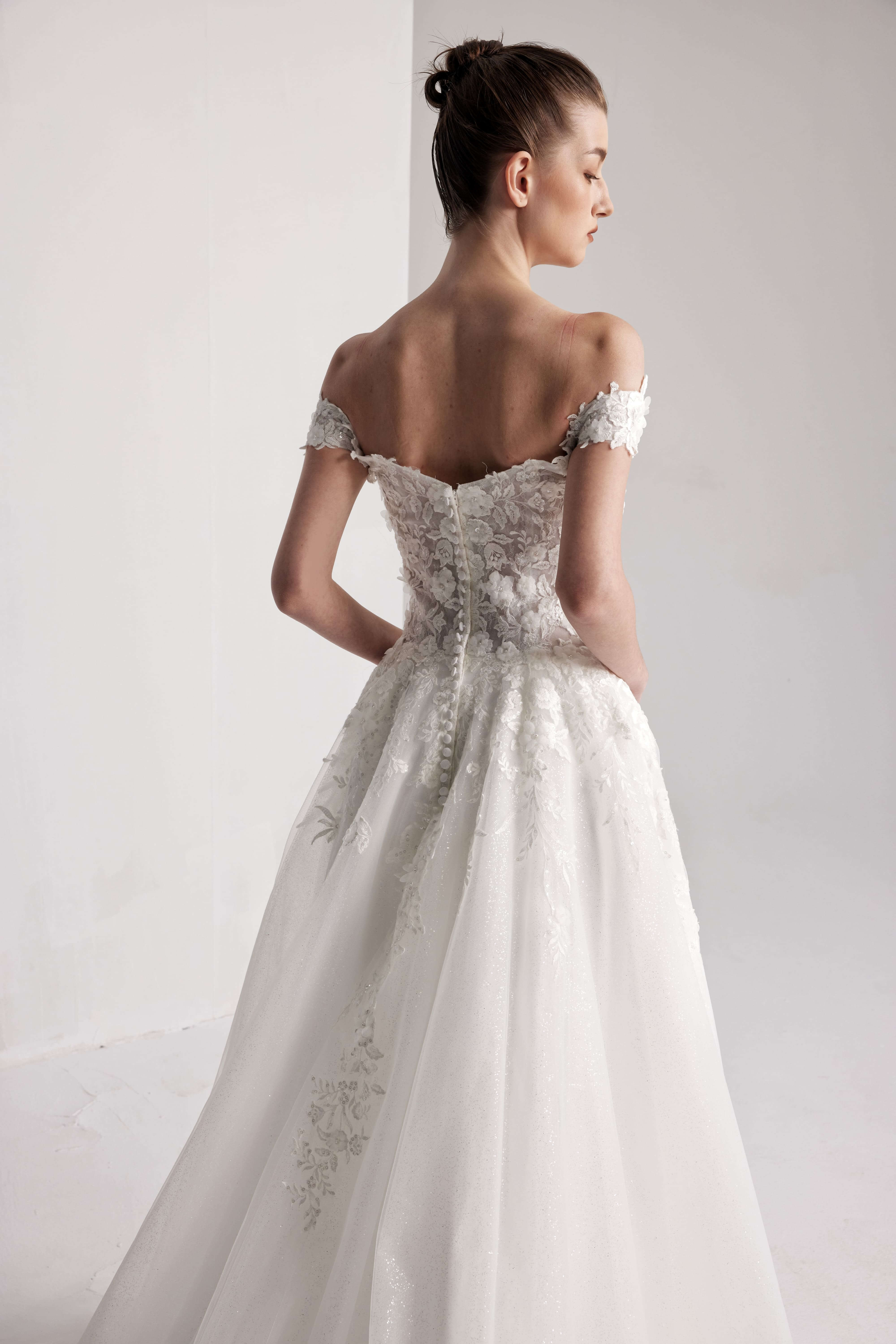 Romantic floral wedding dress with a V-neckline and open back LVB2403-AND Bride