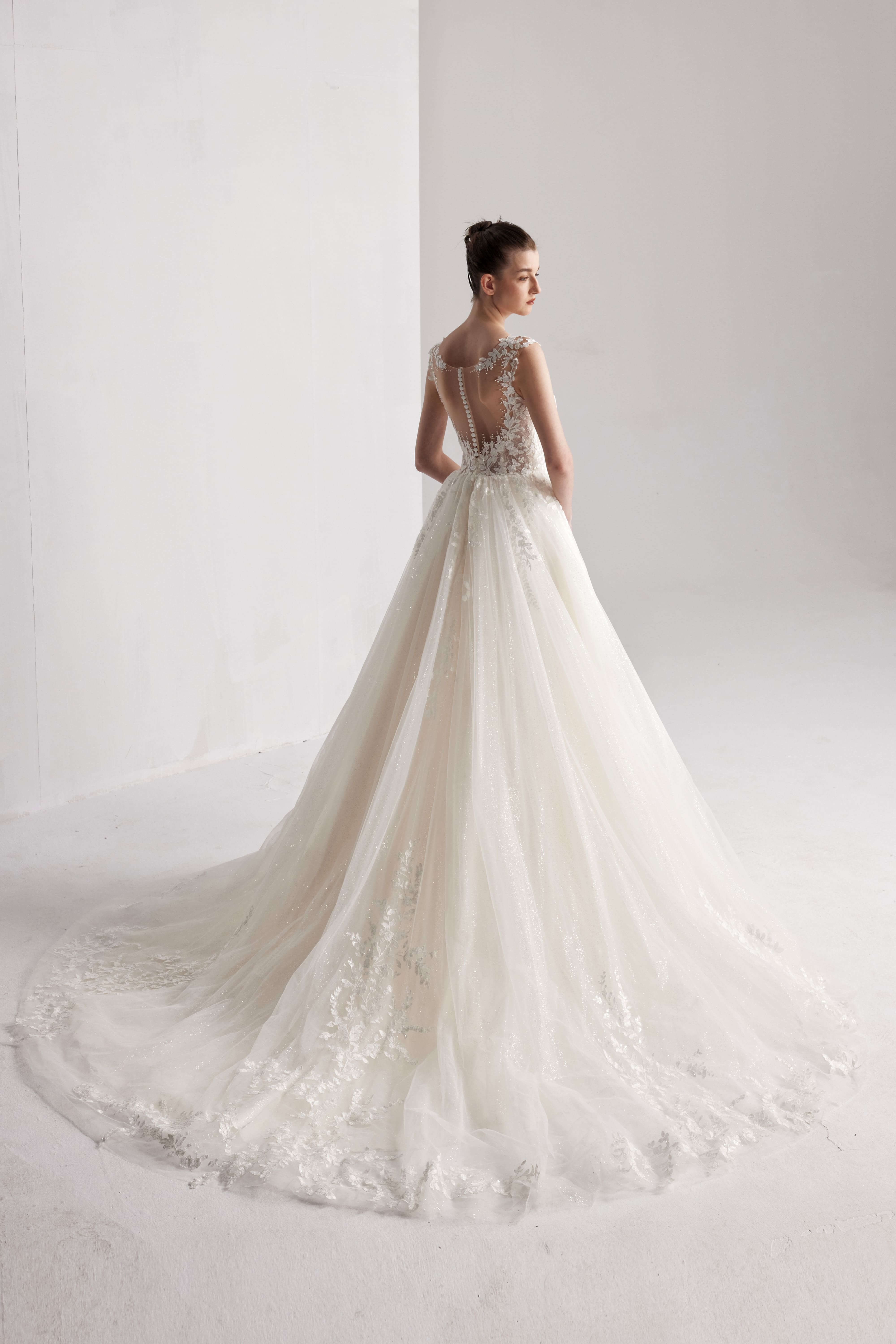 lace Beading bridal gown with a full floral A-line skirt LVB2408