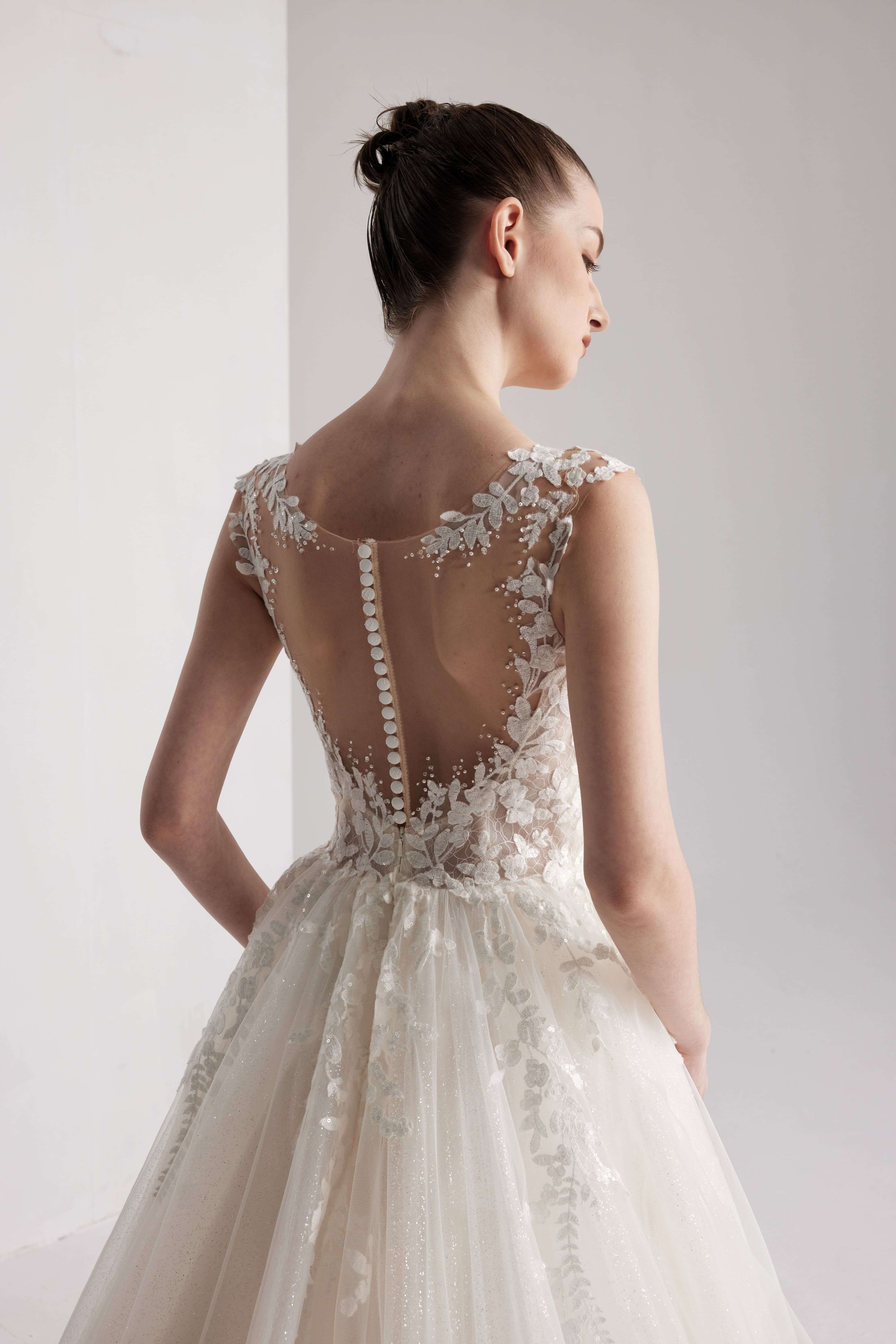 lace Beading bridal gown with a full floral A-line skirt LVB2408