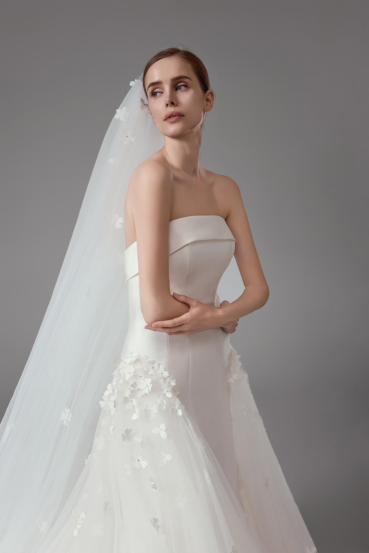 Stapless floral Bridal Gown with Cathedral length Veil  LVB2420