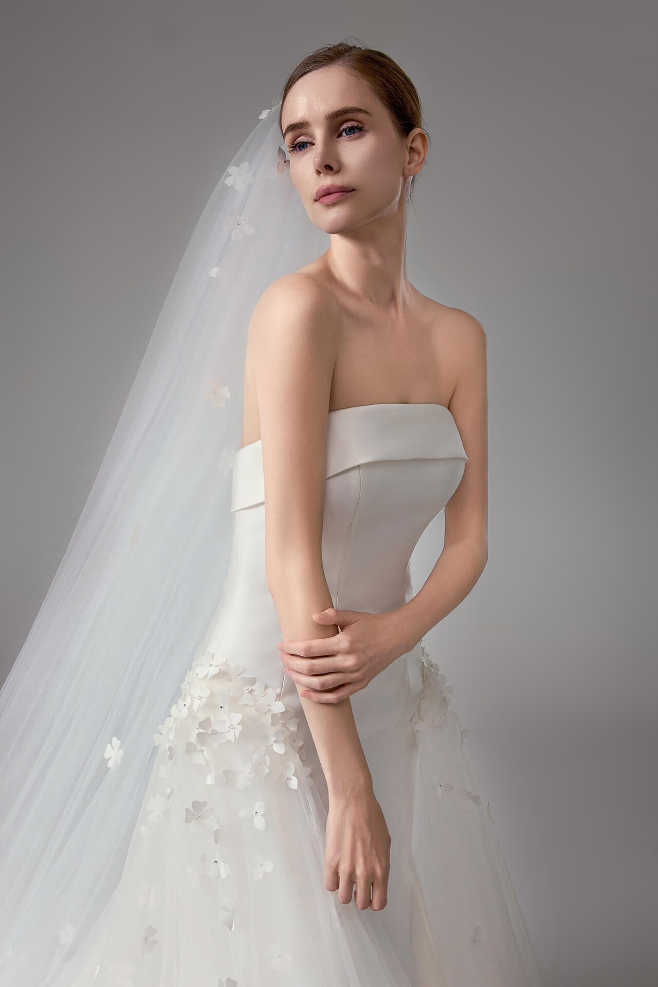 Stapless floral Bridal Gown with Cathedral length Veil  LVB2420